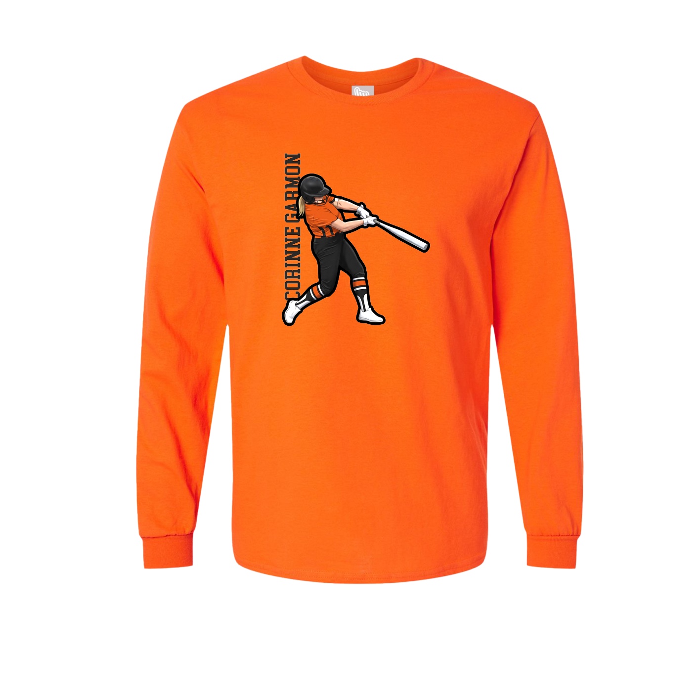Long Sleeve Tee — Name Vertical in Orange