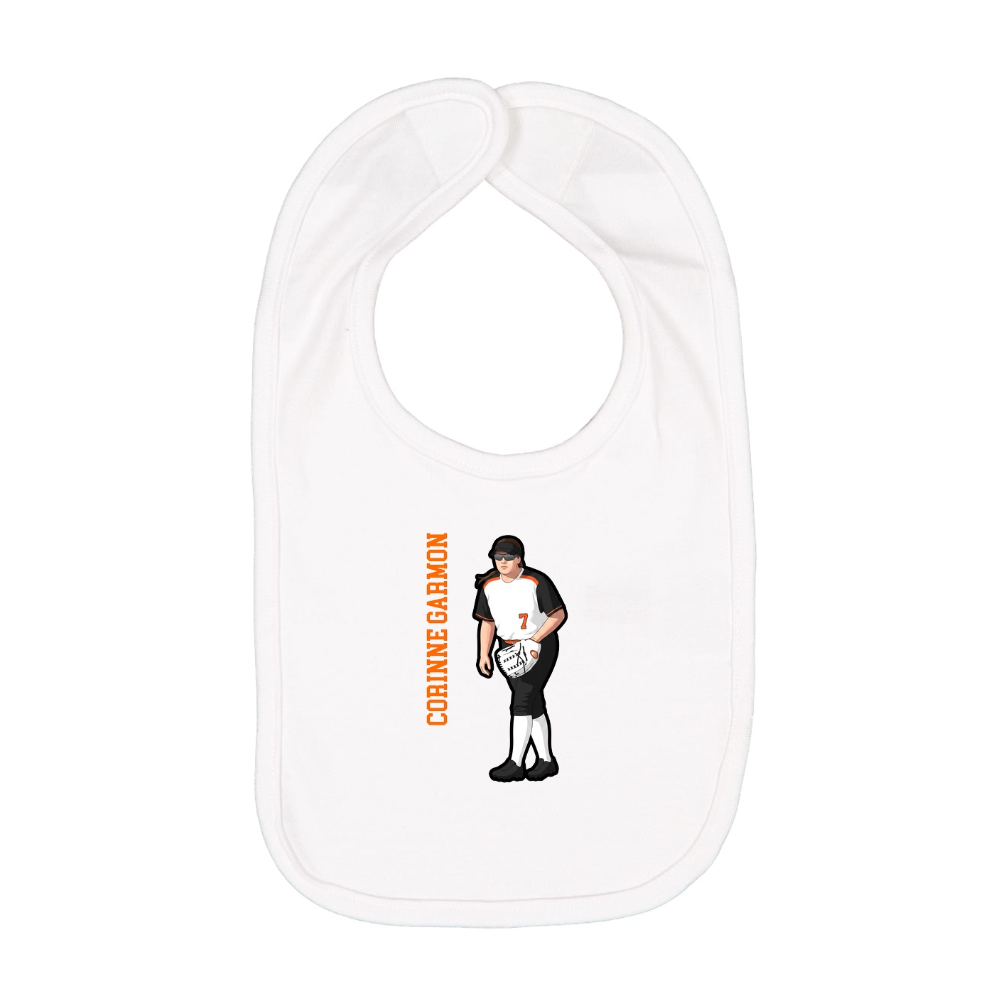 Infant Bib — Name Vertical in White