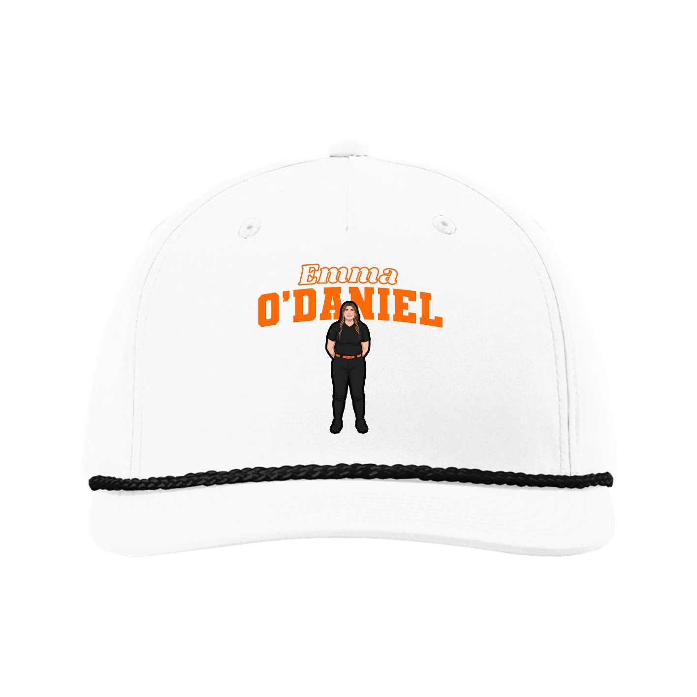 Five-Panel Classic Rope Cap — Name Arch in White