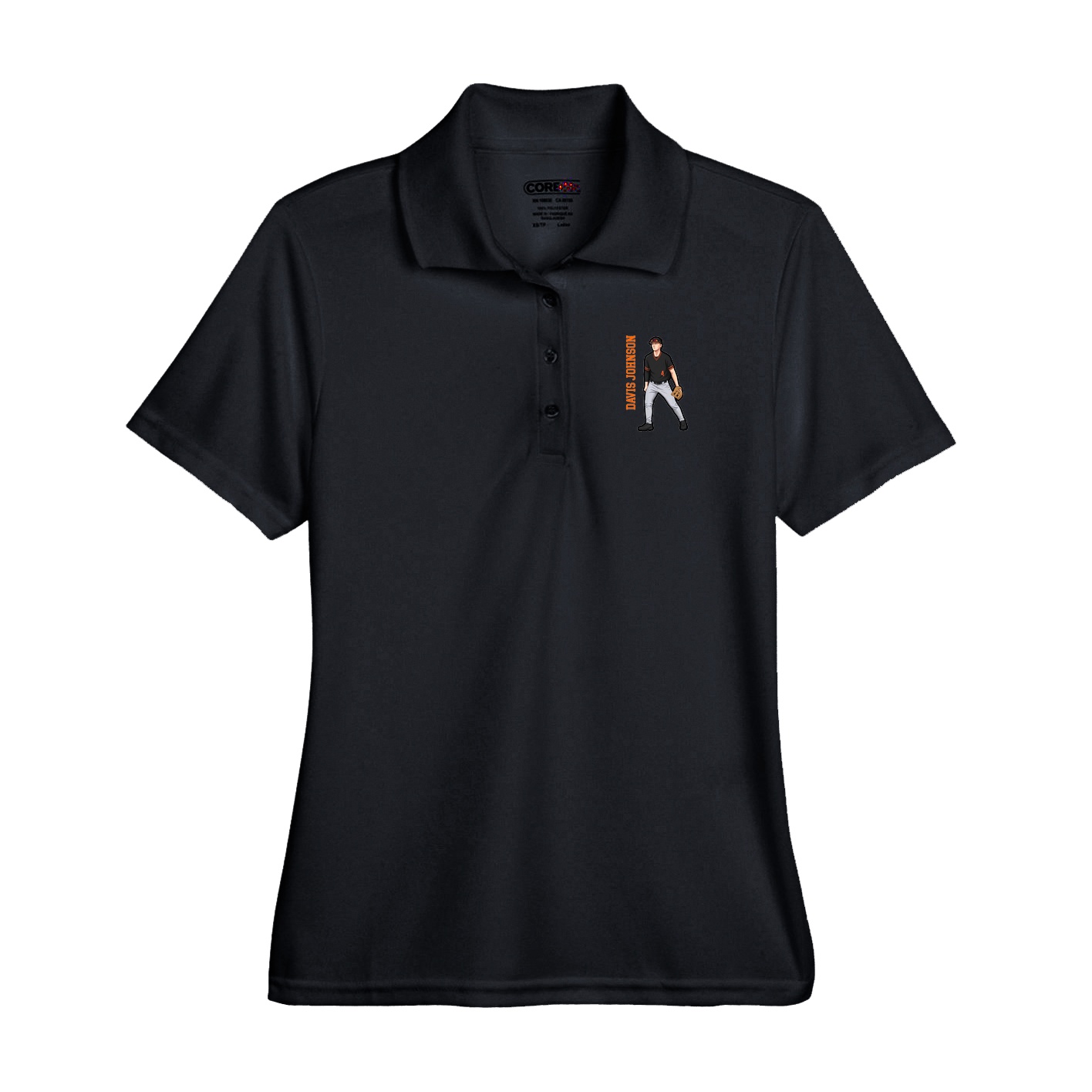 Performance Polo — Name Vertical in Black