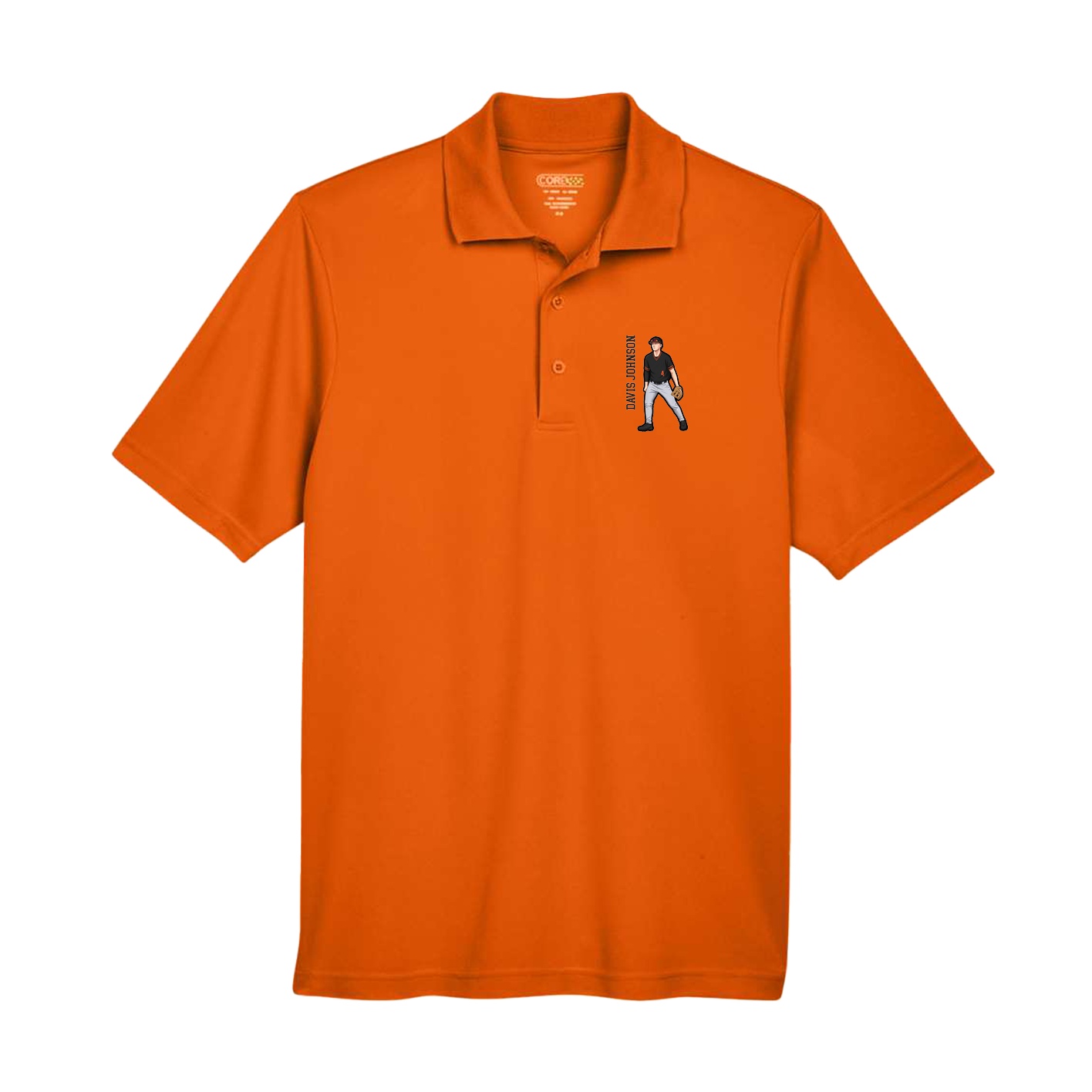 Performance Polo — Name Vertical in Orange