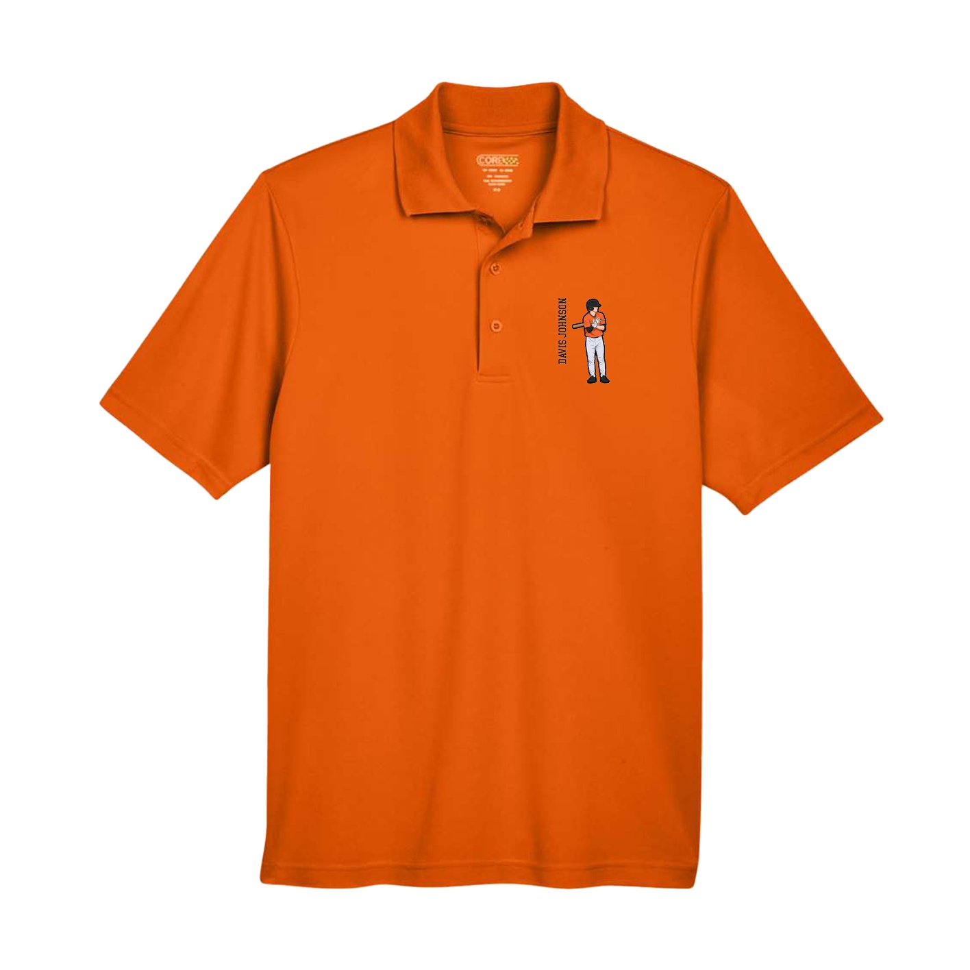 Performance Polo — Name Vertical in Orange