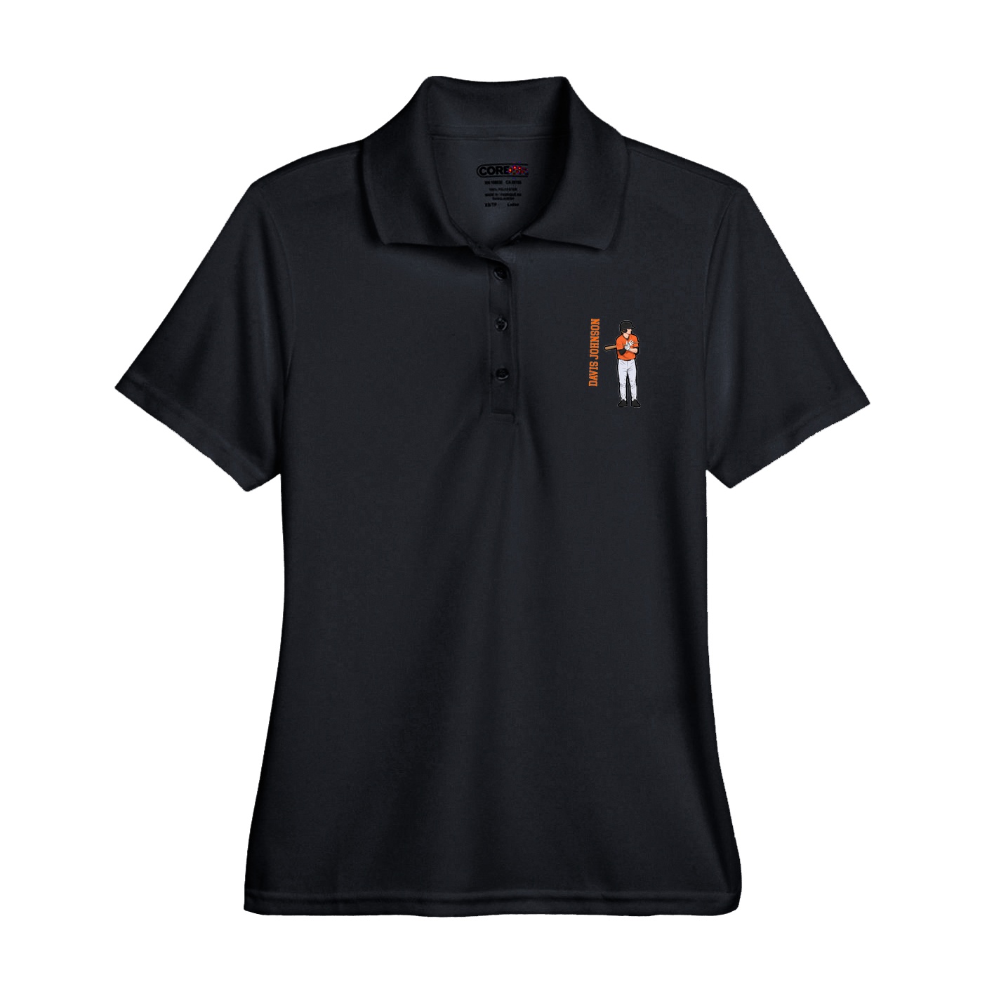 Womens Performance Polo — Name Vertical in Black
