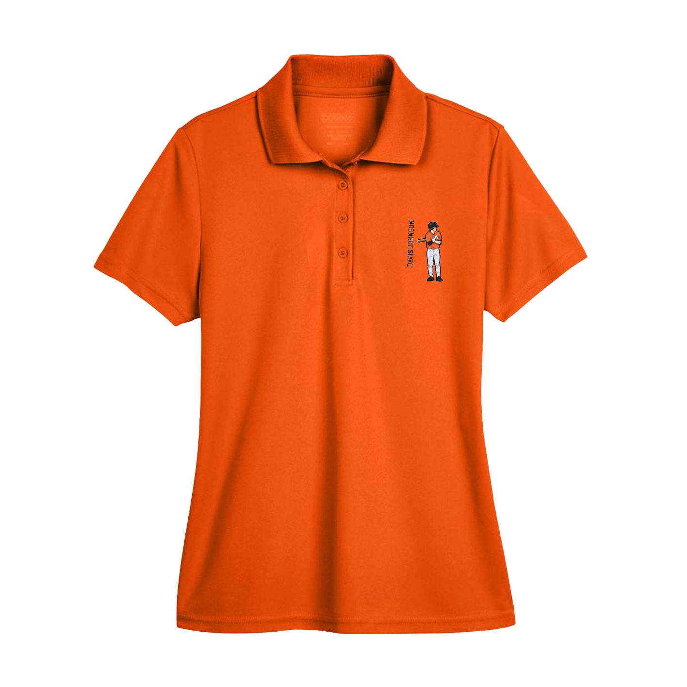Womens Performance Polo — Name Vertical in Orange