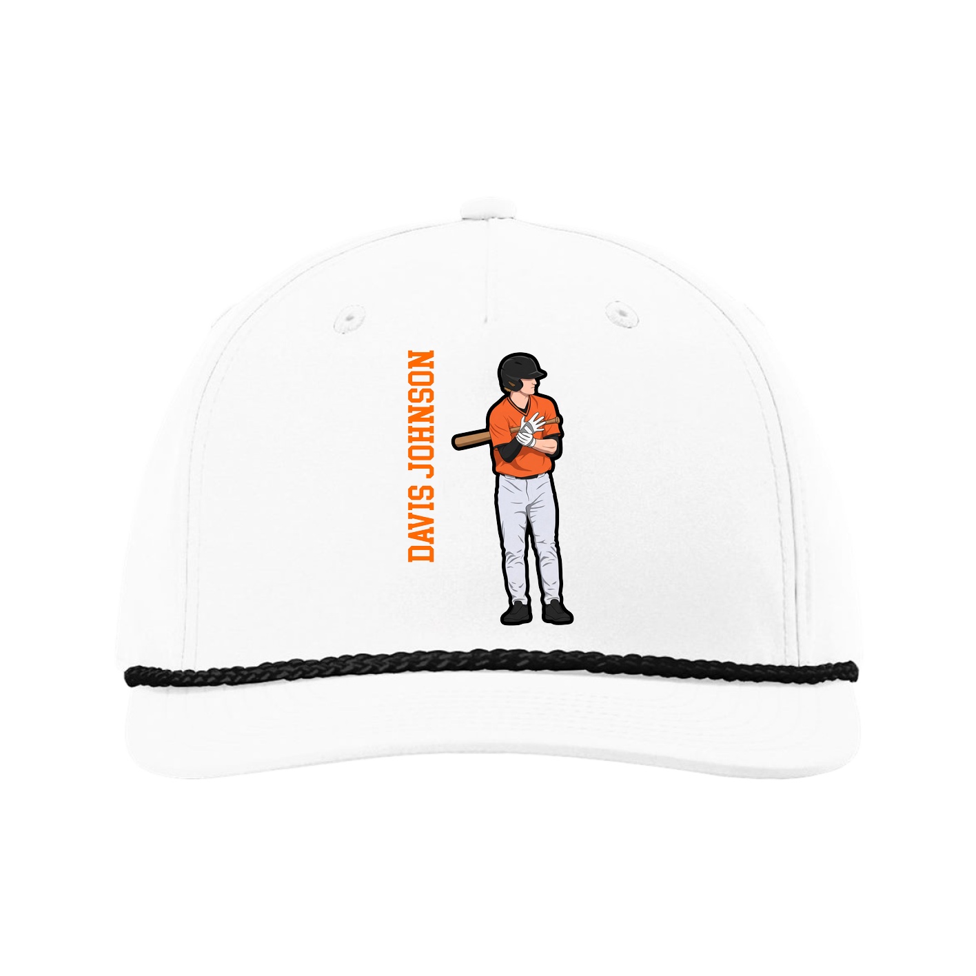 Five-Panel Classic Rope Cap — Name Vertical in White