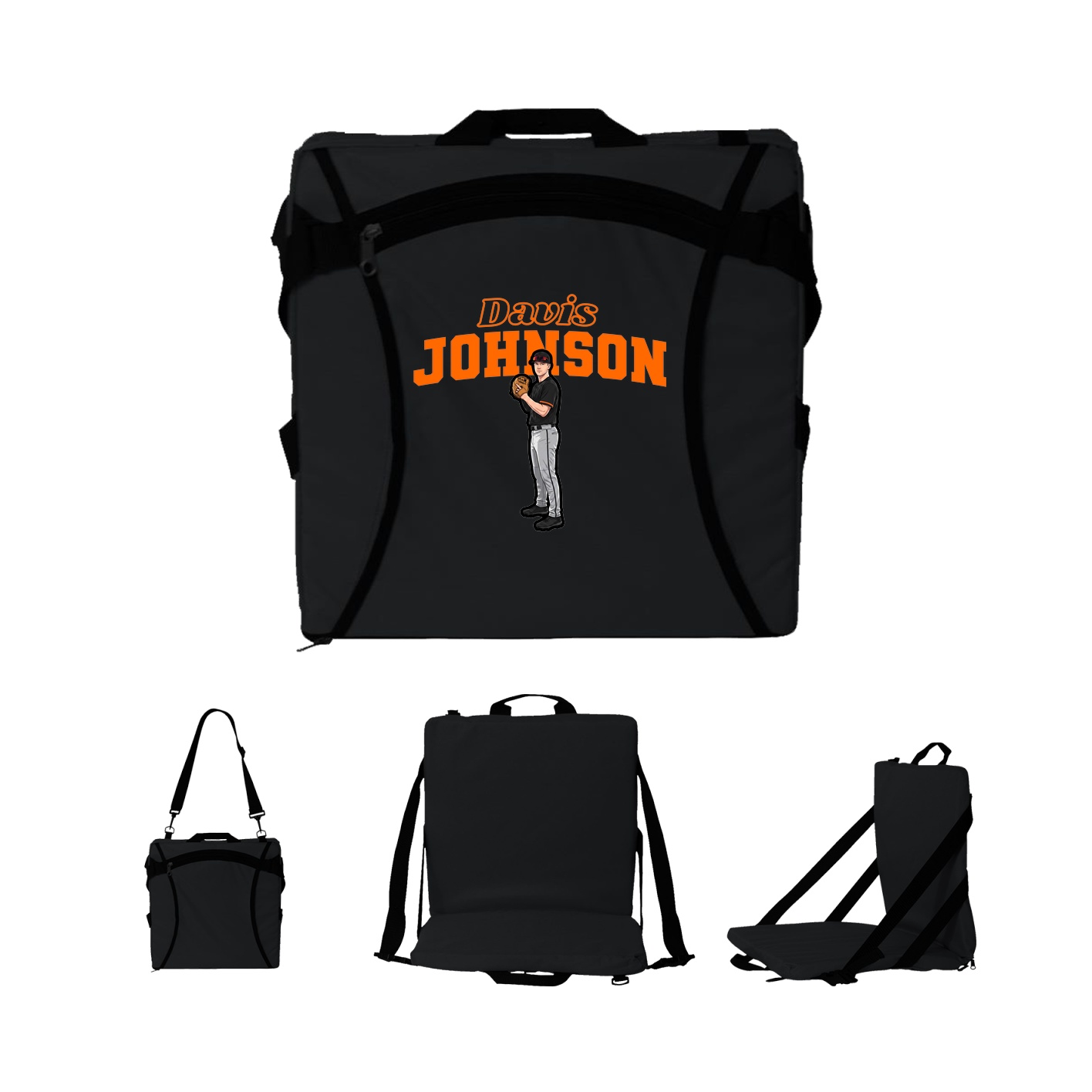 Folding Stadium Seat — Name Arch in Black