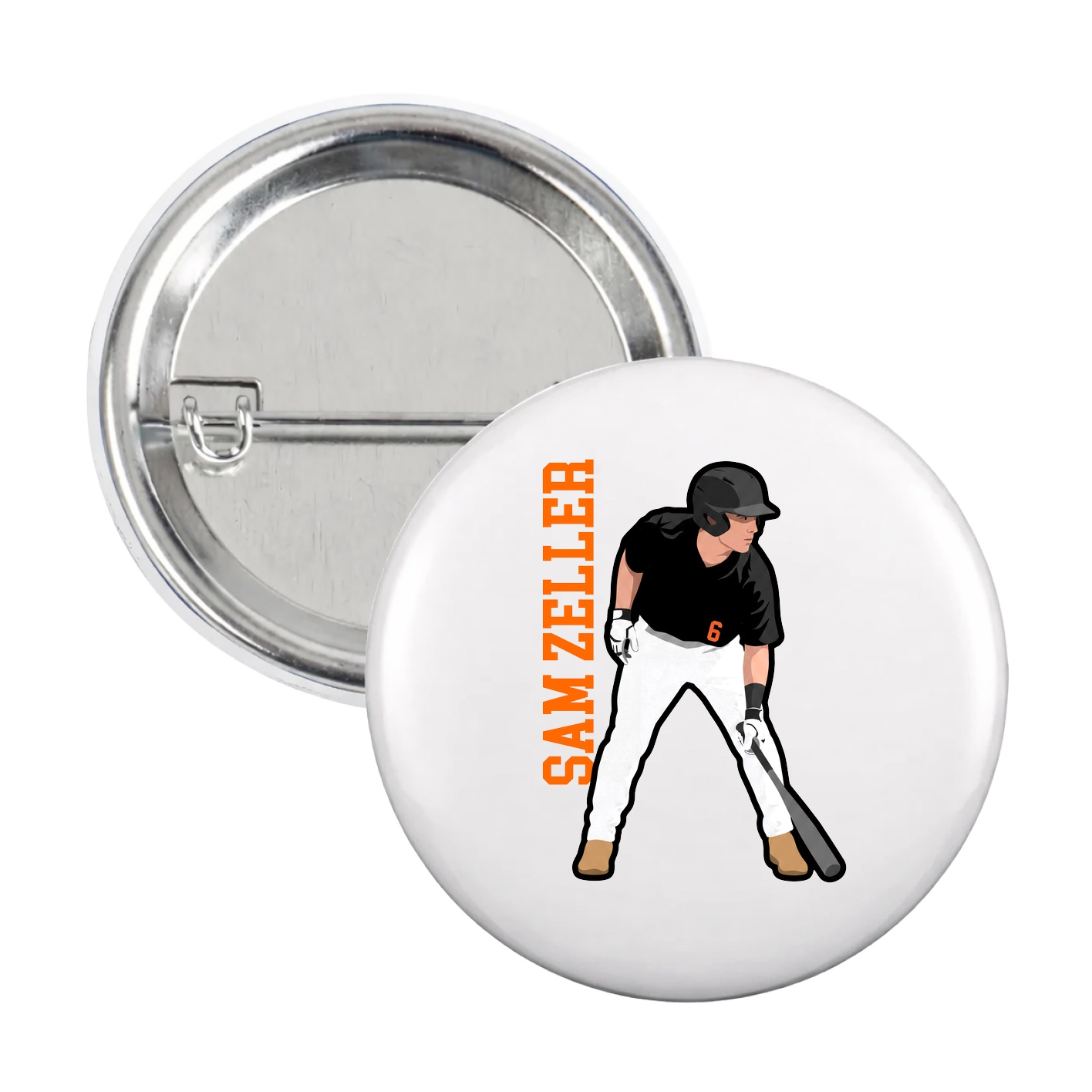 Game Day Button — Name Vertical in White