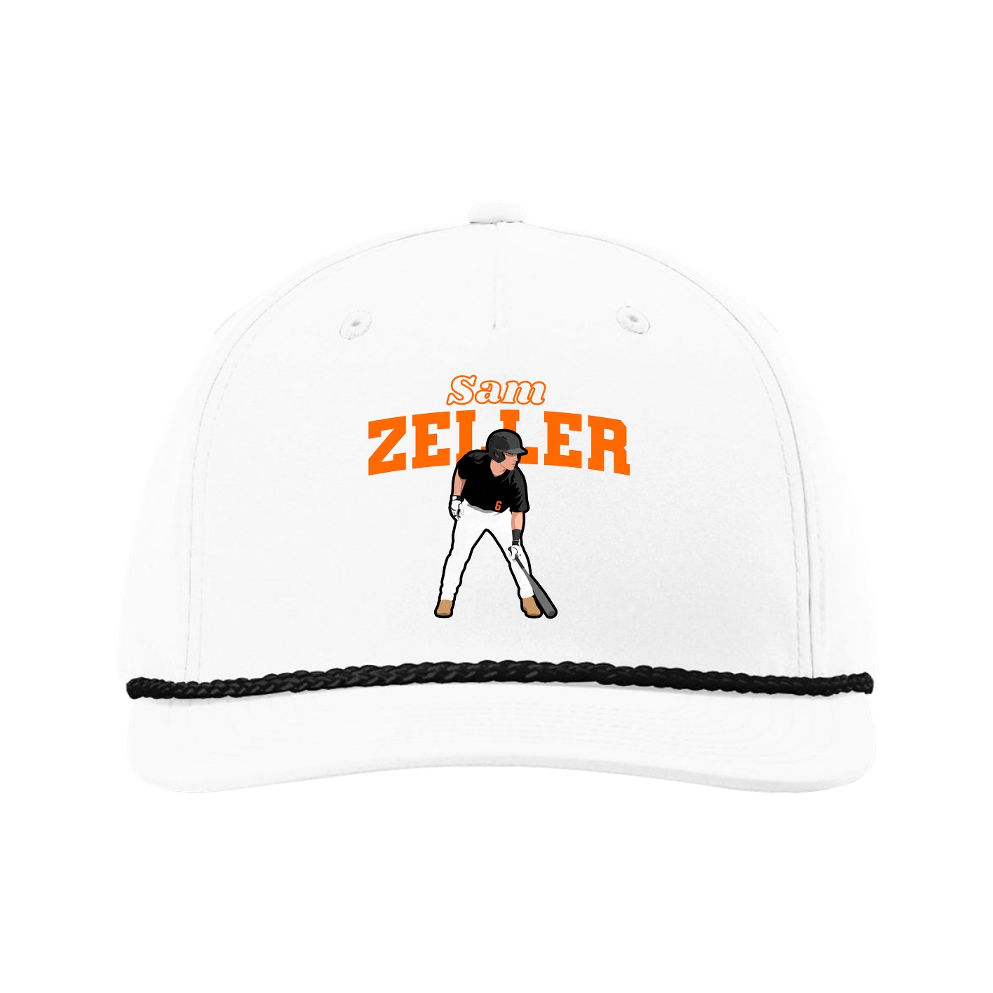Five-Panel Classic Rope Cap — Name Arch in White