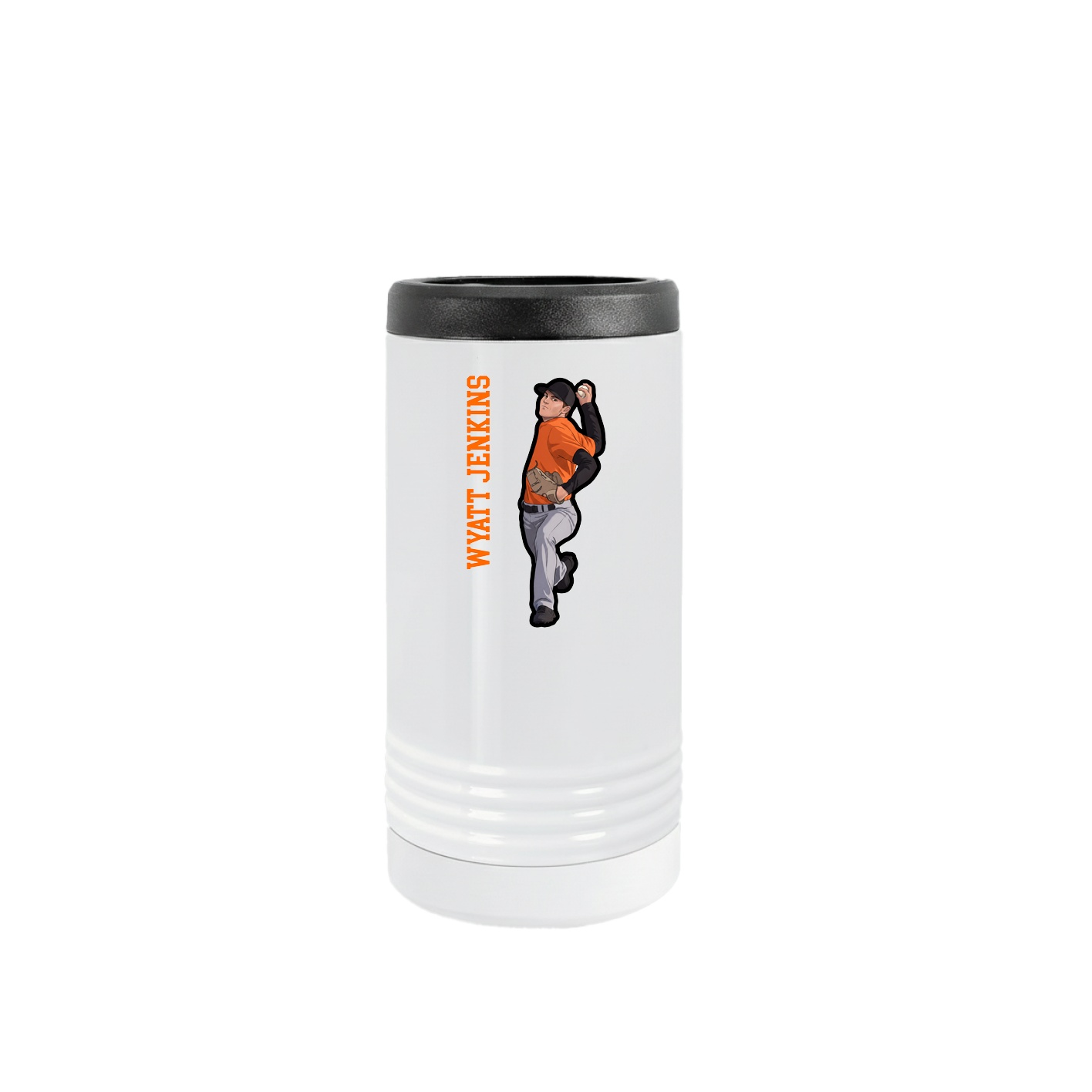 Slim Beverage Holder — Name Vertical in White