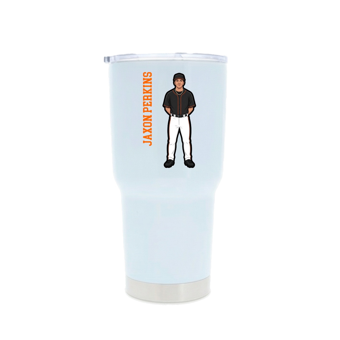 30oz Stainless Steel Tumbler — Name Vertical in White