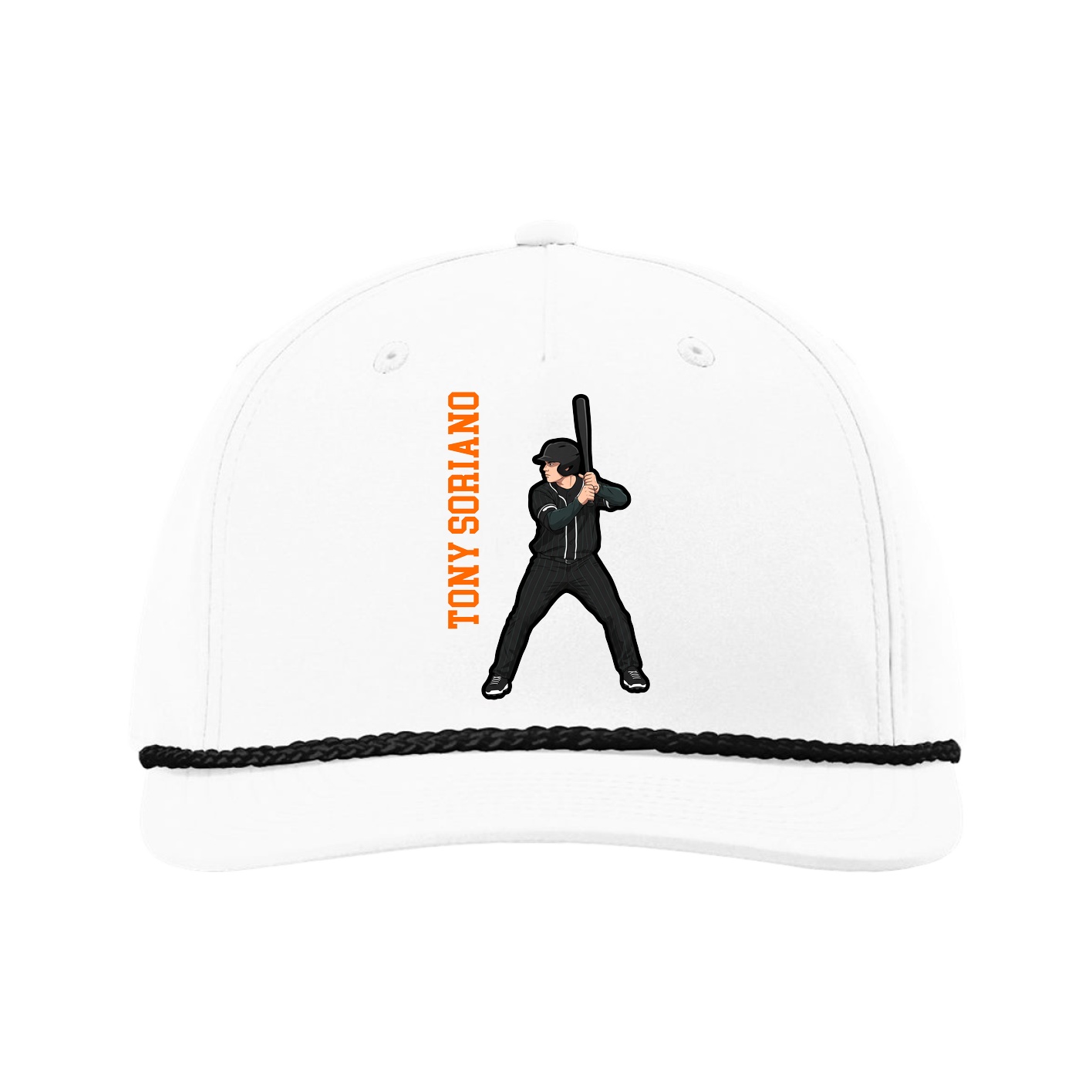 Five-Panel Classic Rope Cap — Name Vertical in White