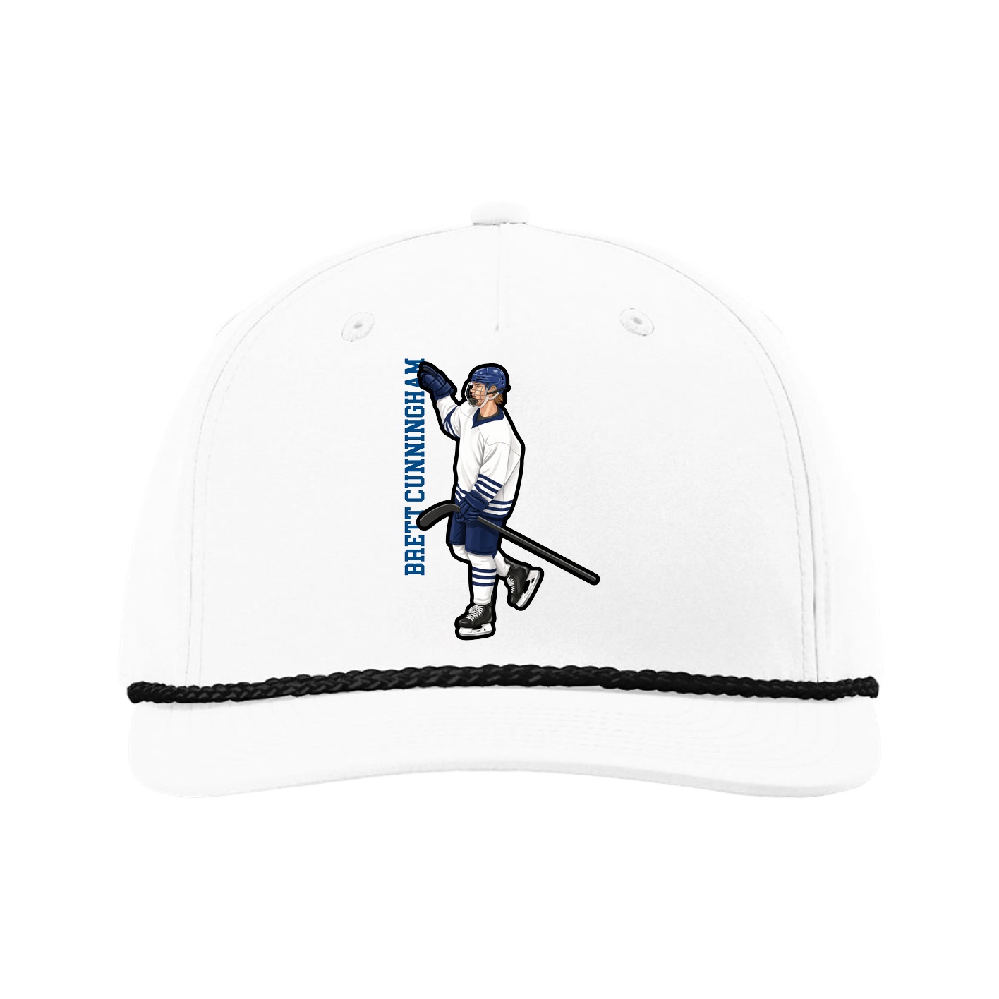 Five-Panel Classic Rope Cap — Name Vertical in White
