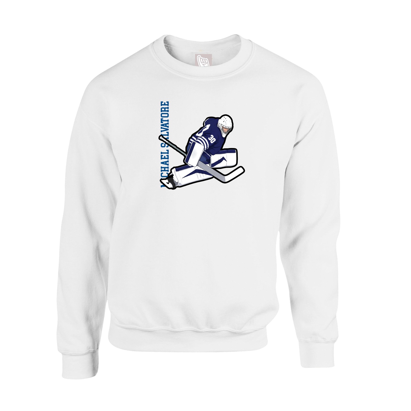 Fleece Crew — Name Vertical in White