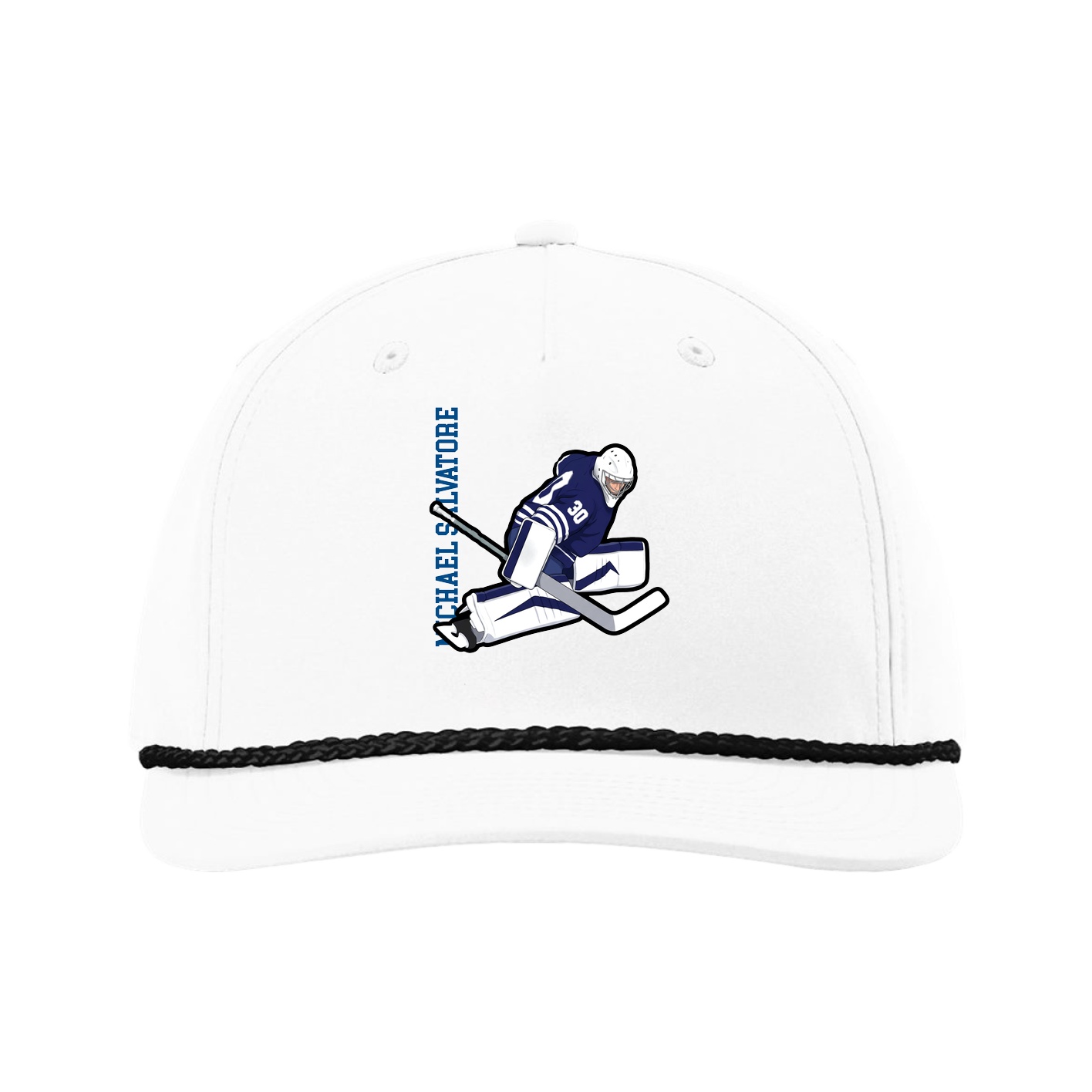 Five-Panel Classic Rope Cap — Name Vertical in White