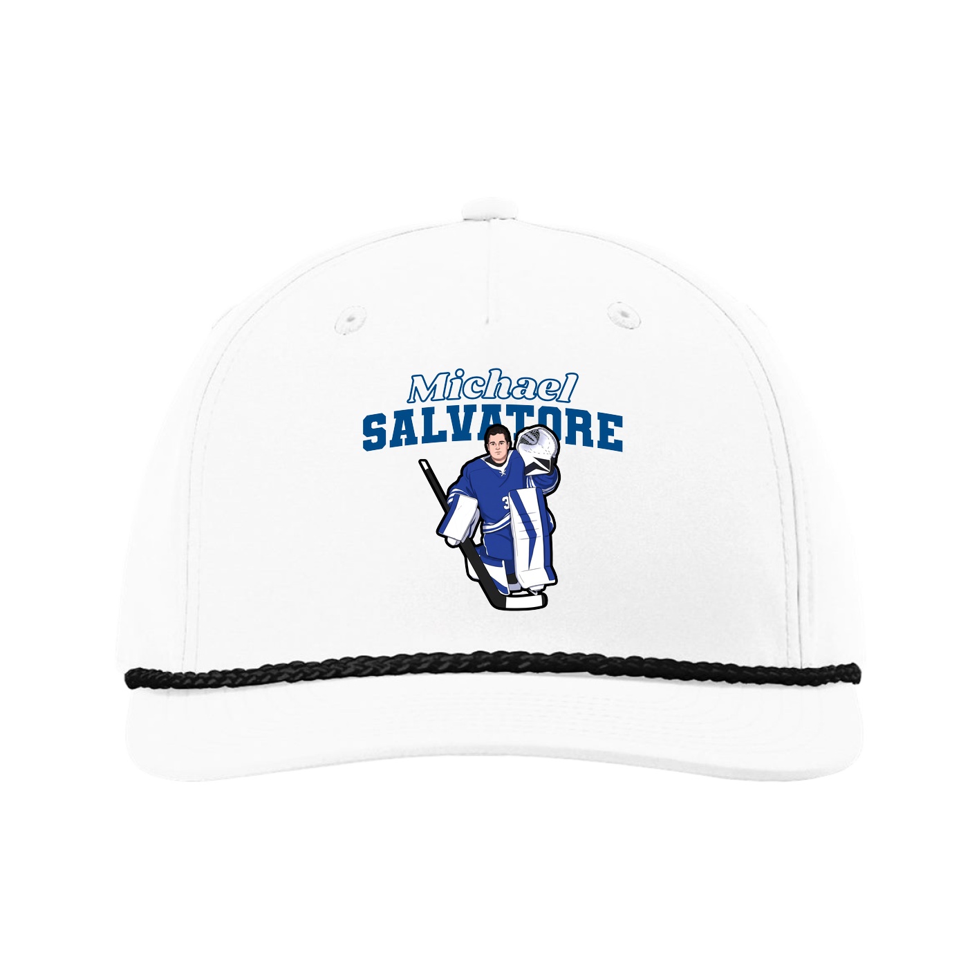 Five-Panel Classic Rope Cap — Name Arch in White