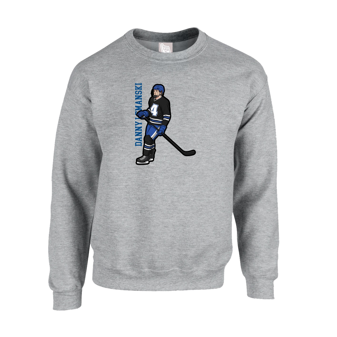 Fleece Crew — Name Vertical in Grey