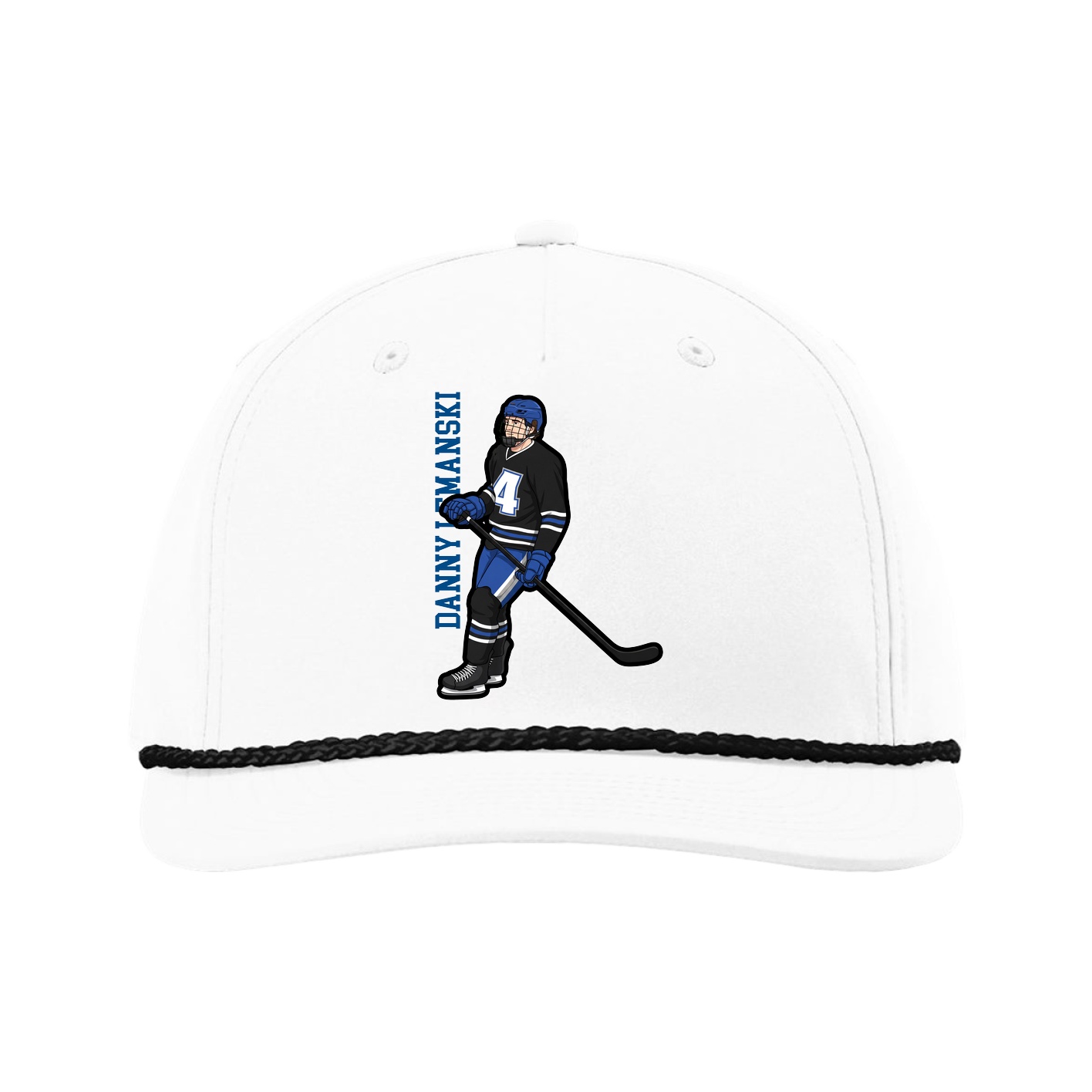 Five-Panel Classic Rope Cap — Name Vertical in White