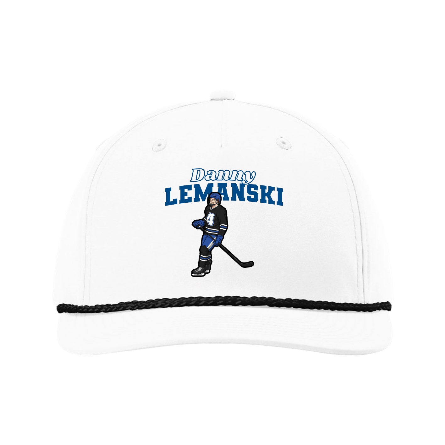 Five-Panel Classic Rope Cap — Name Arch in White