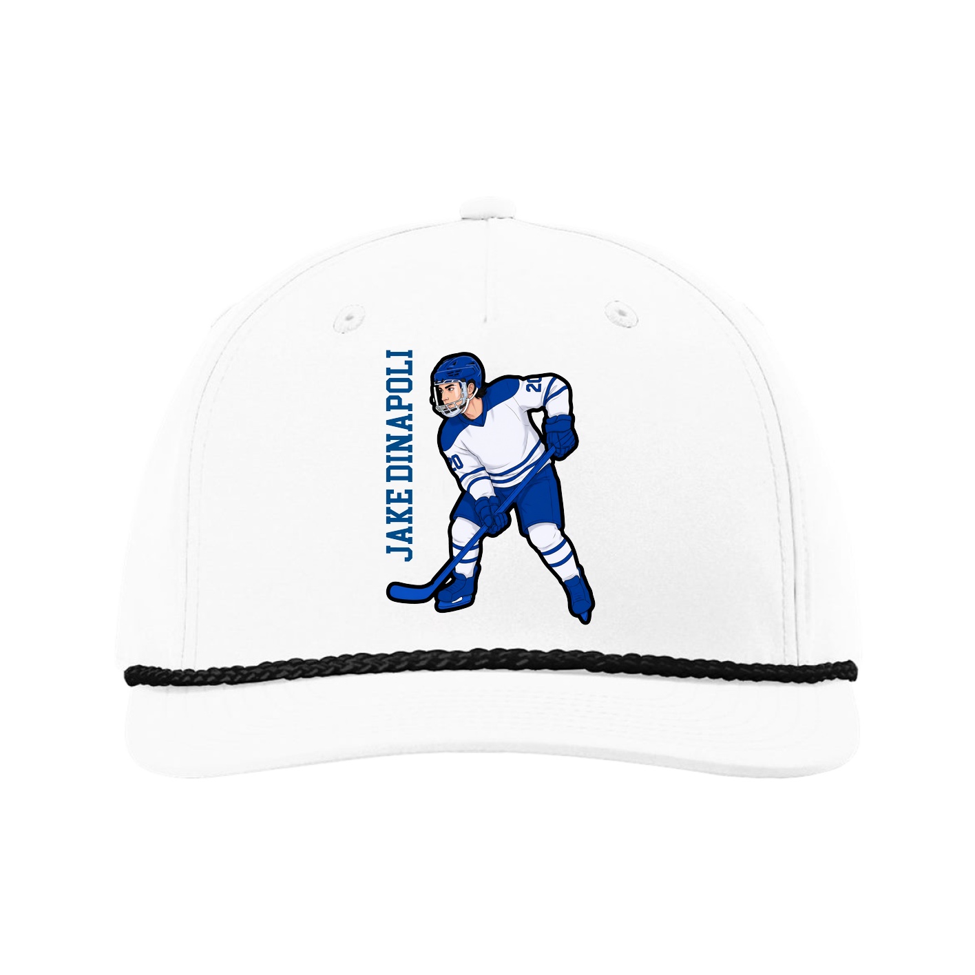 Five-Panel Classic Rope Cap — Name Vertical in White