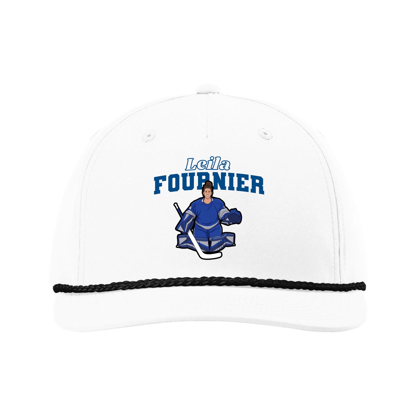 Five-Panel Classic Rope Cap — Name Arch in White