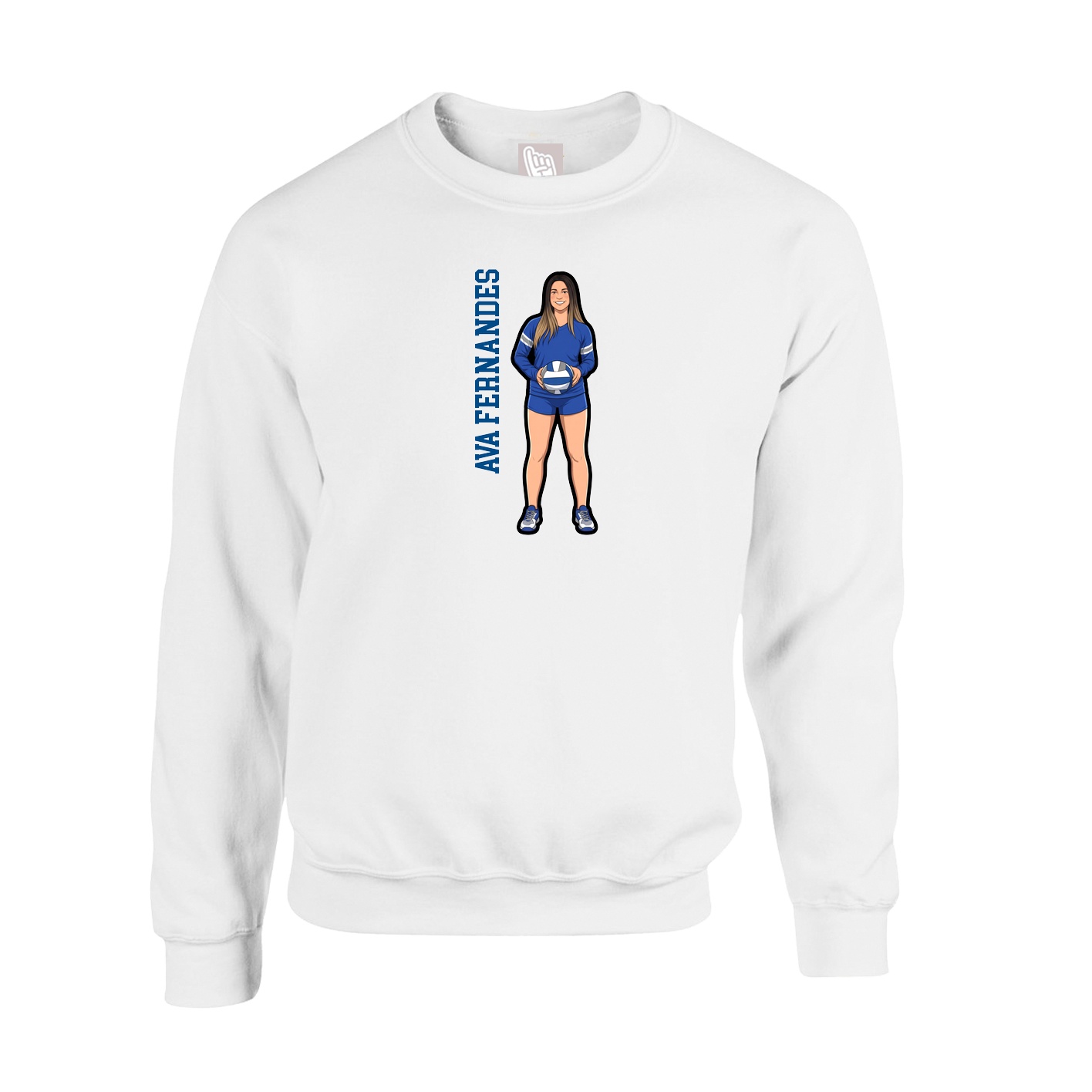 Fleece Crew — Name Vertical in White