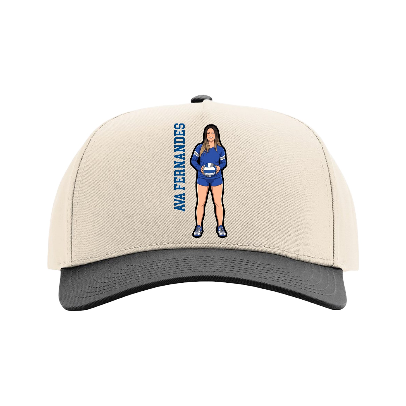 Full Fabric Five-Panel Champ Cap — Name Vertical in Cream/Black
