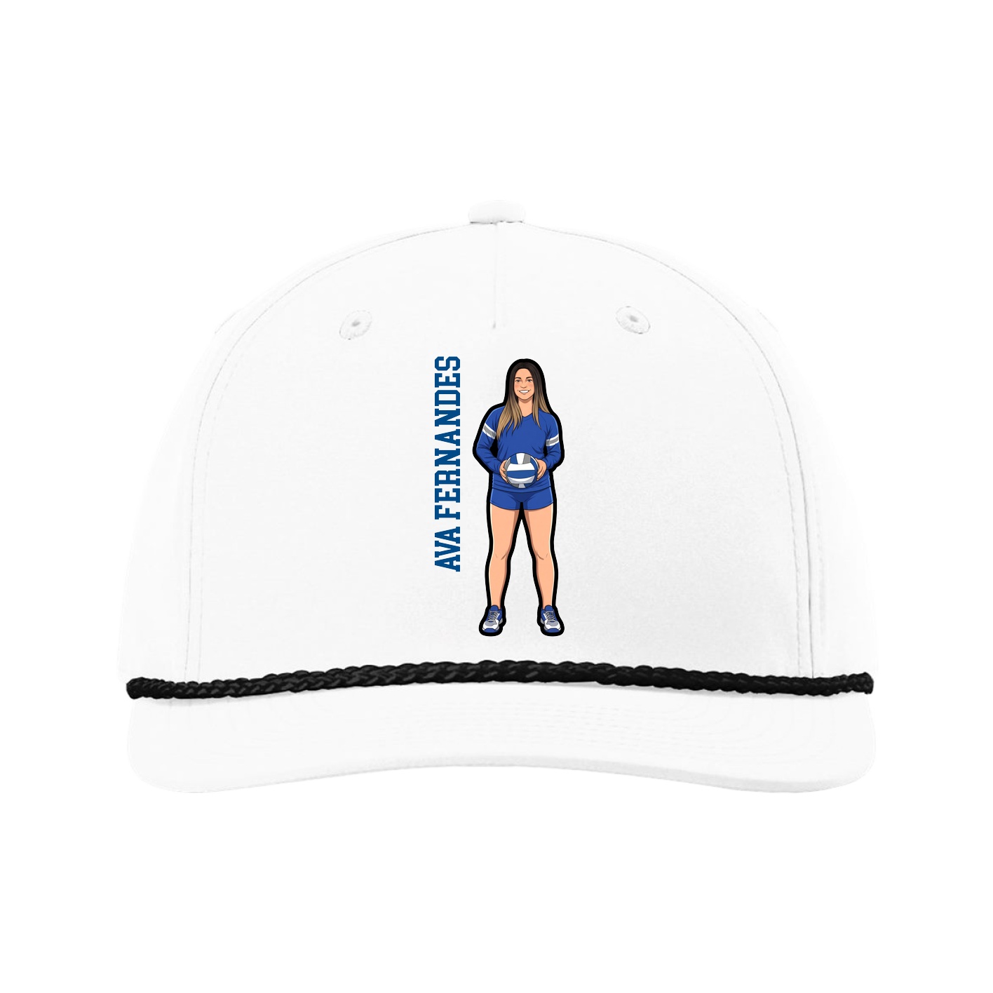 Five-Panel Classic Rope Cap — Name Vertical in White