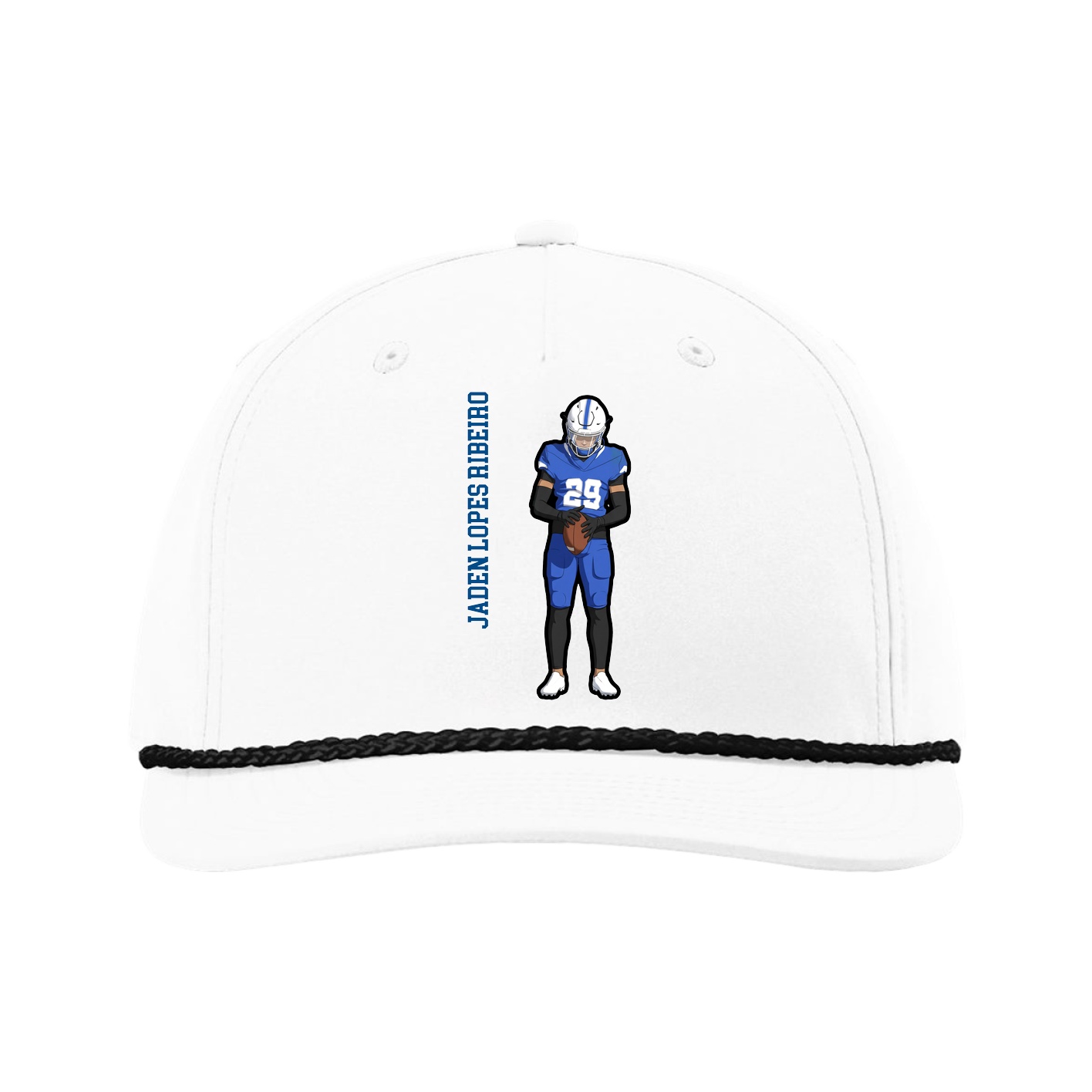 Five-Panel Classic Rope Cap — Name Vertical in White