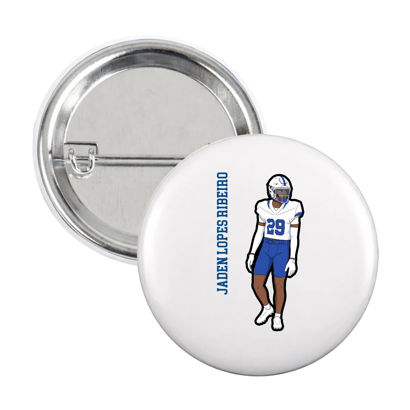 Game Day Button — Name Vertical in White
