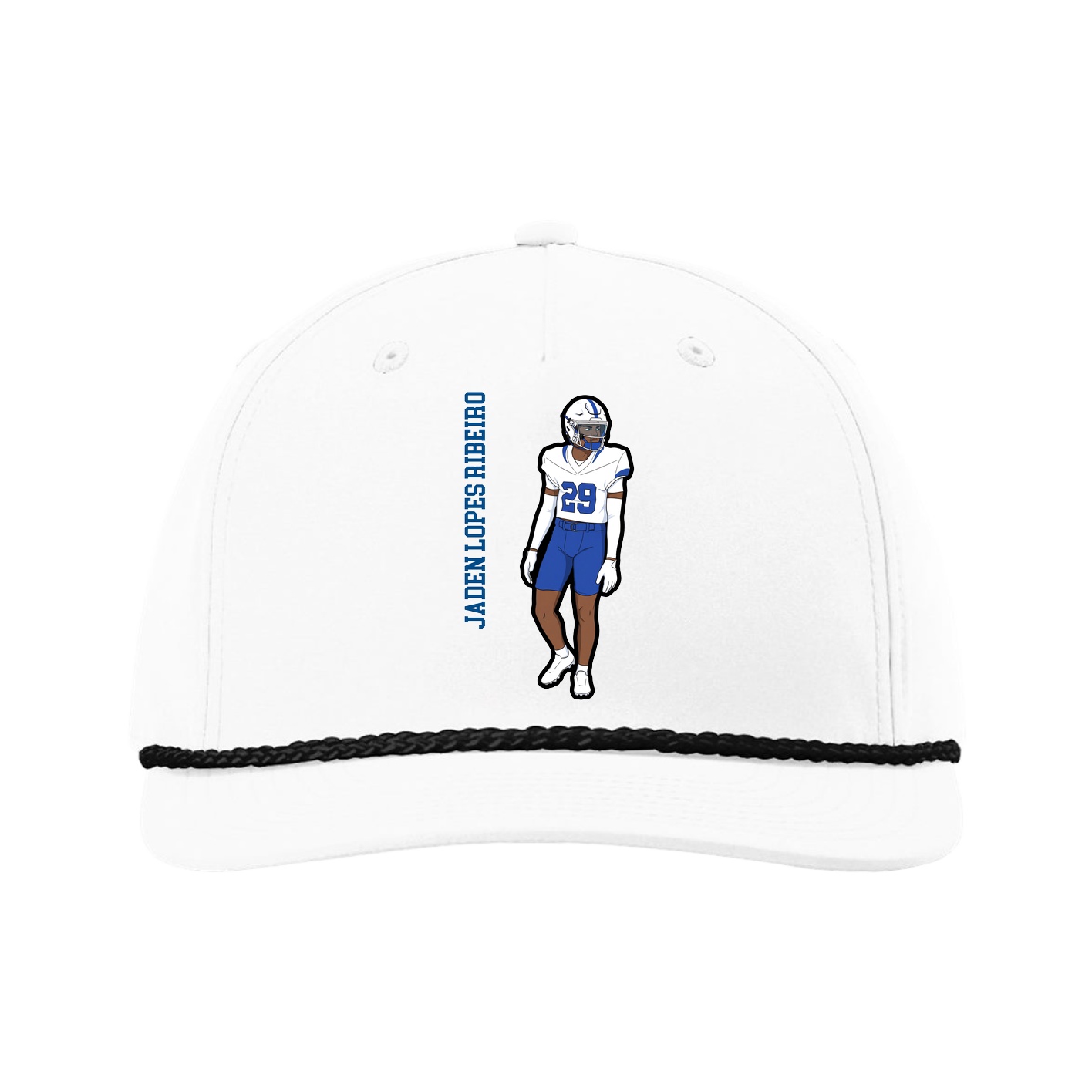 Five-Panel Classic Rope Cap — Name Vertical in White