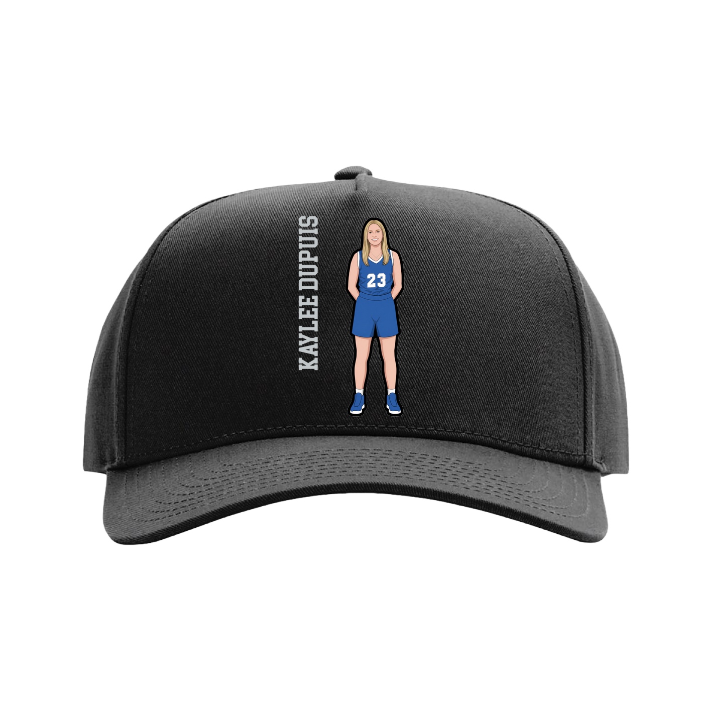 Full Fabric Five-Panel Champ Cap — Name Vertical in Black