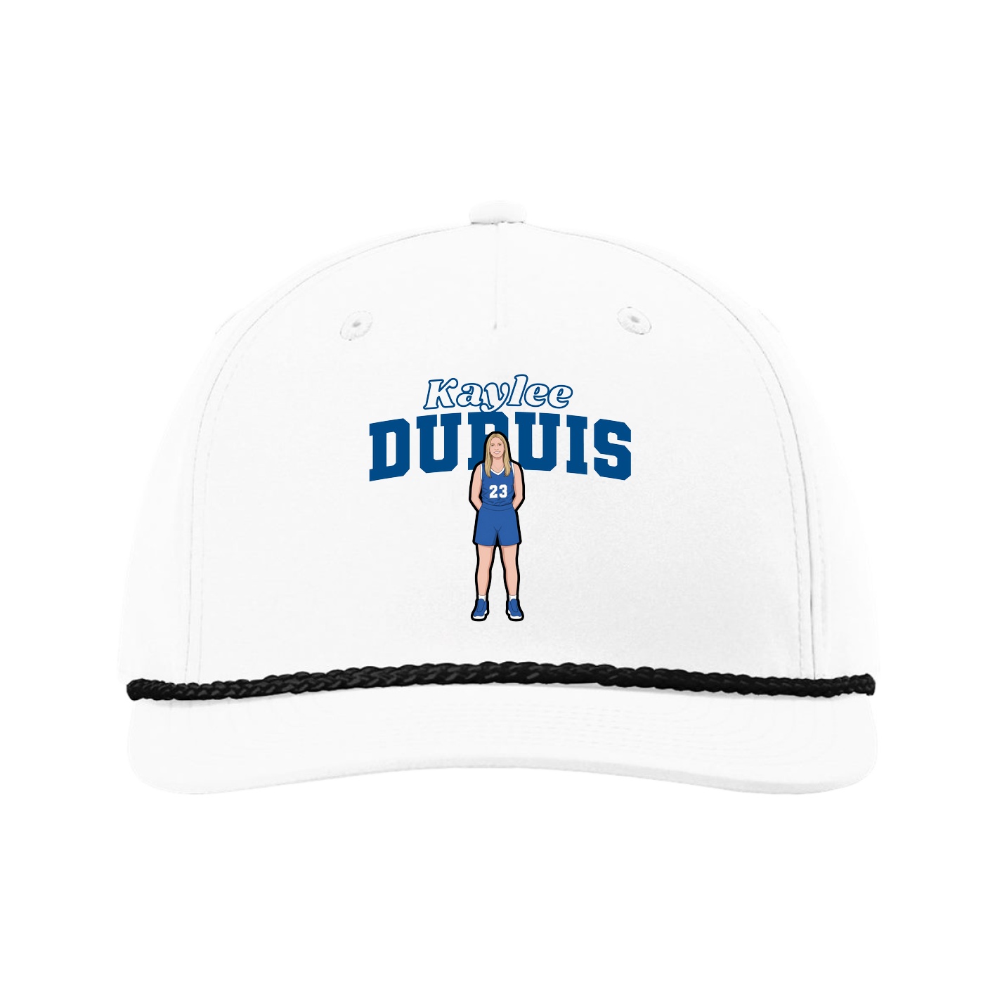 Five-Panel Classic Rope Cap — Name Arch in White