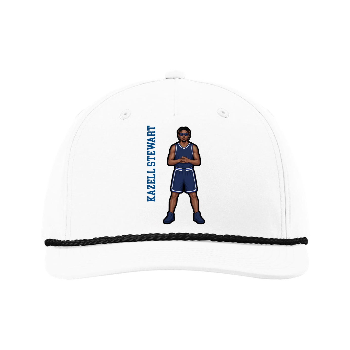 Five-Panel Classic Rope Cap — Name Vertical in White