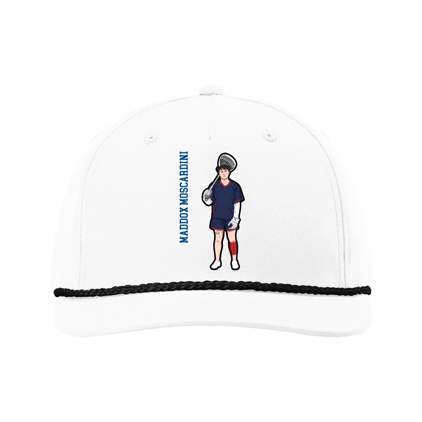 Five-Panel Classic Rope Cap — Name Vertical in White