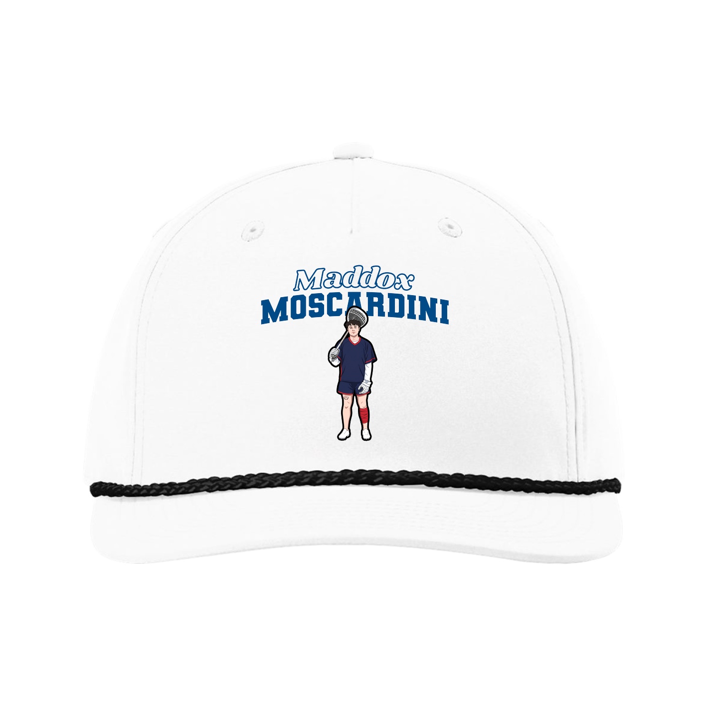Five-Panel Classic Rope Cap — Name Arch in White