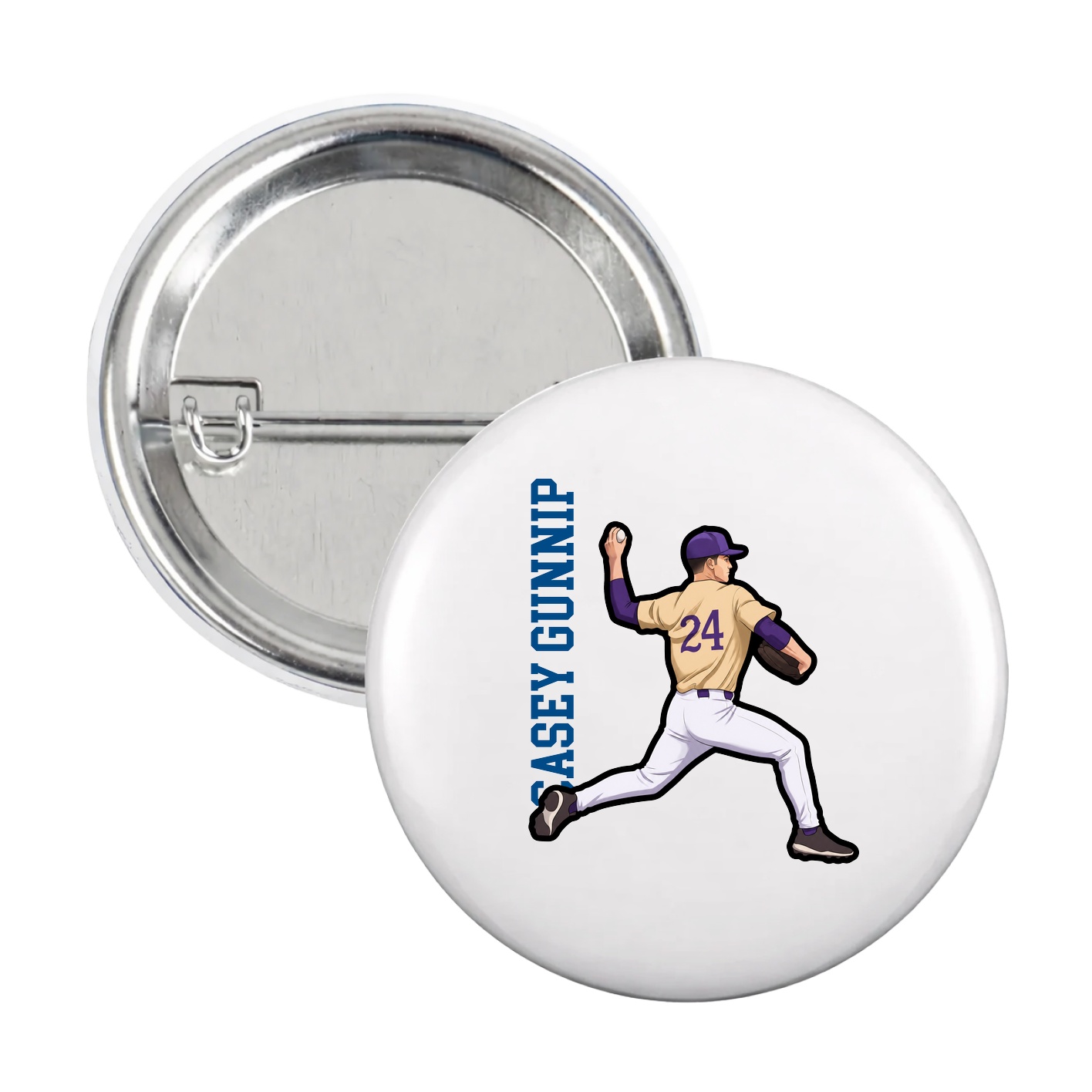Game Day Button — Name Vertical in White