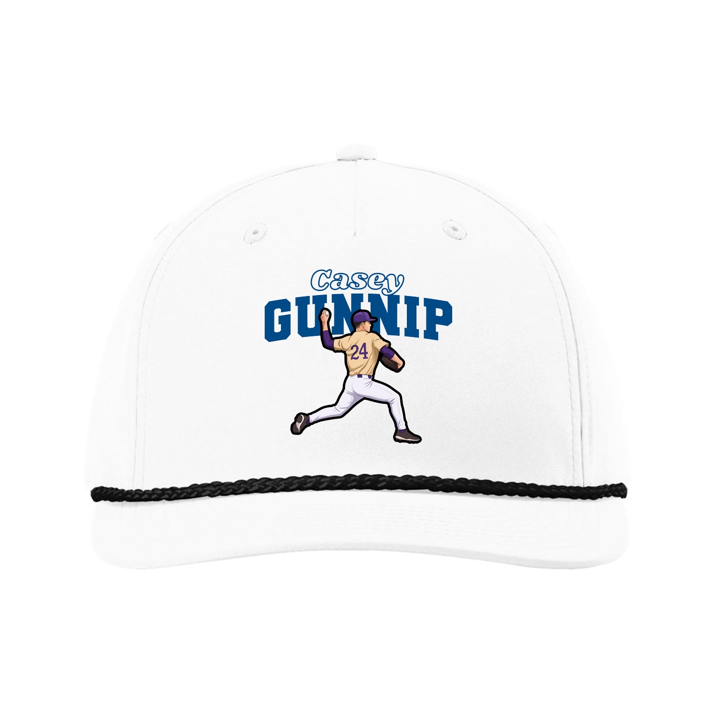 Five-Panel Classic Rope Cap — Name Arch in White