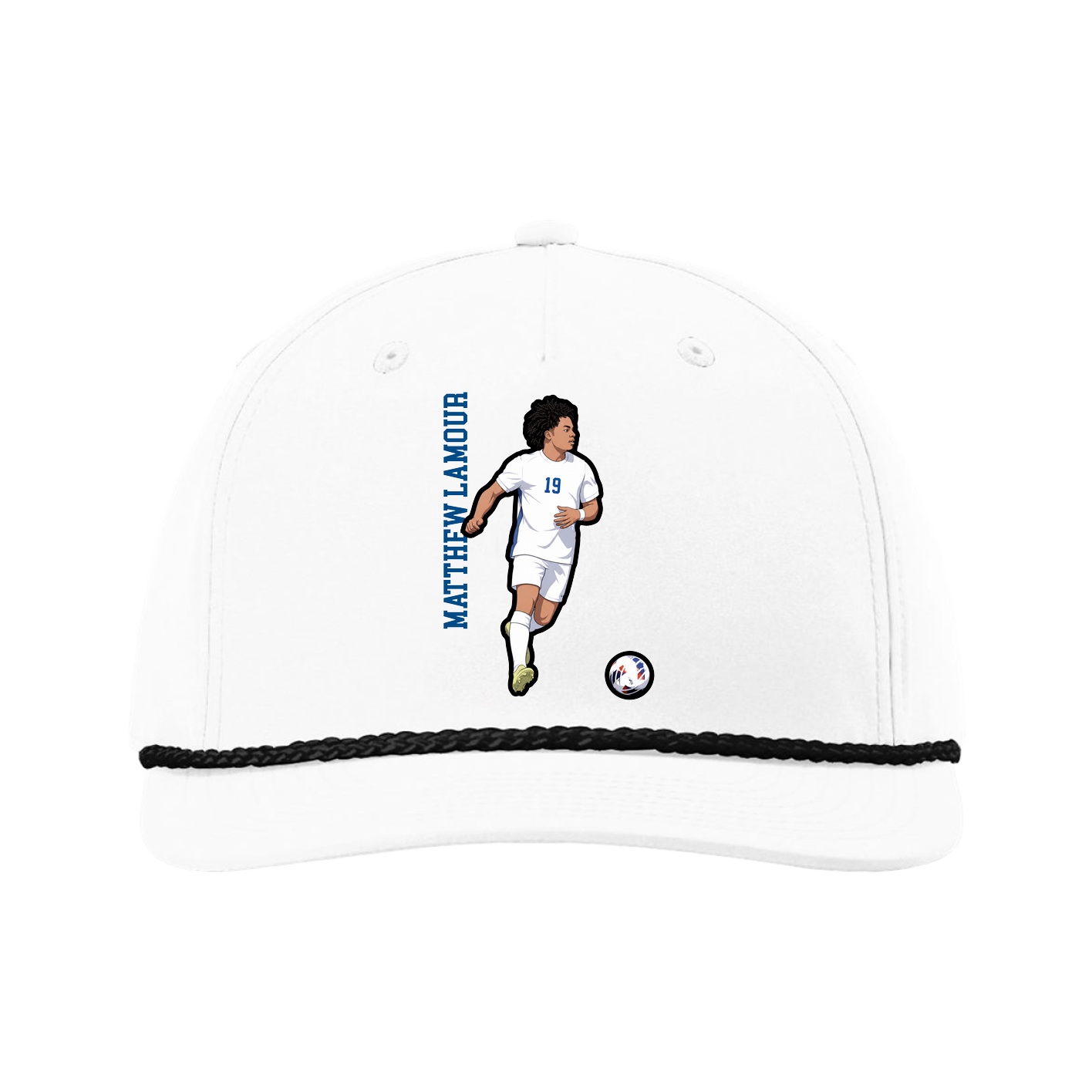 Five-Panel Classic Rope Cap — Name Vertical in White