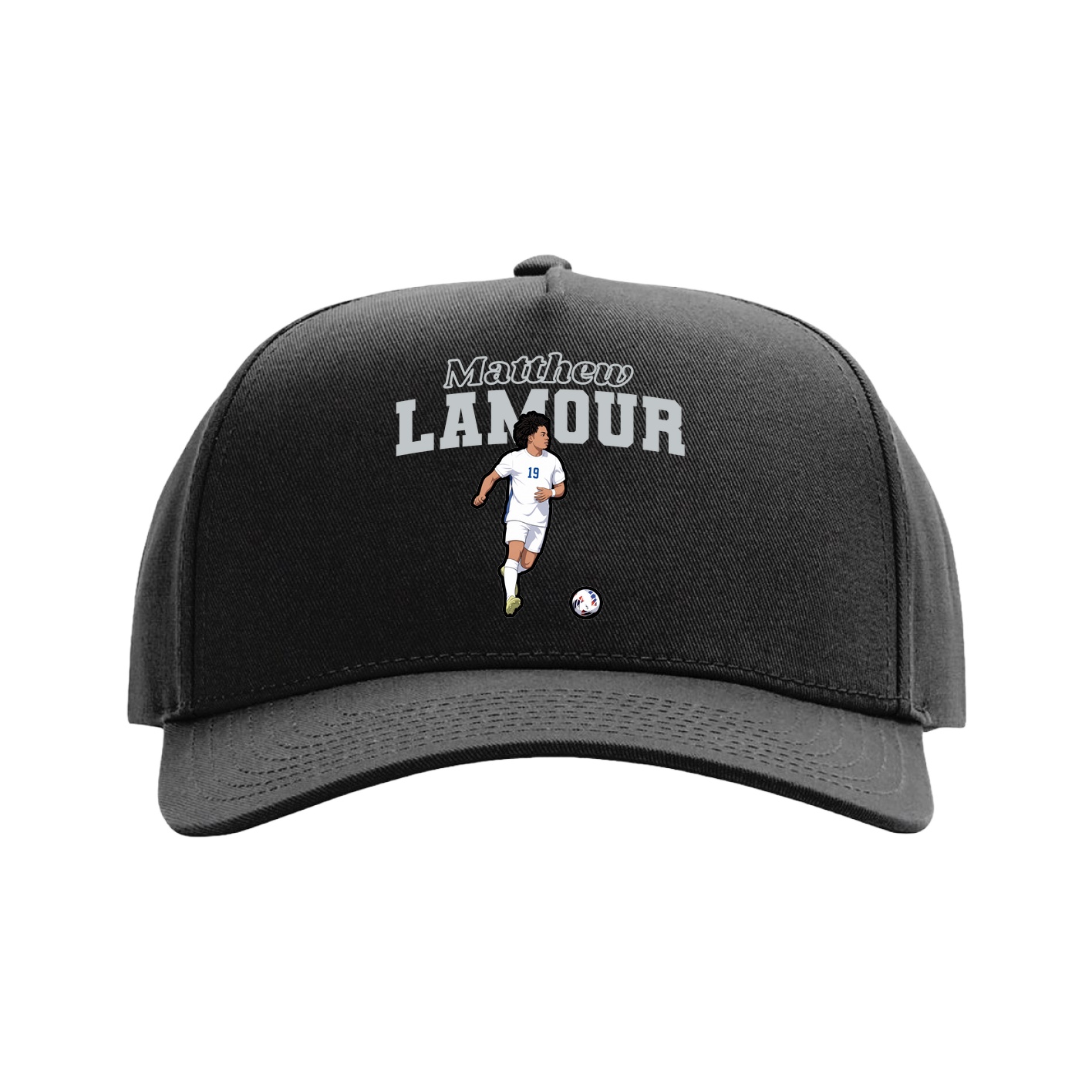 Full Fabric Five-Panel Champ Cap — Name Arch in Black