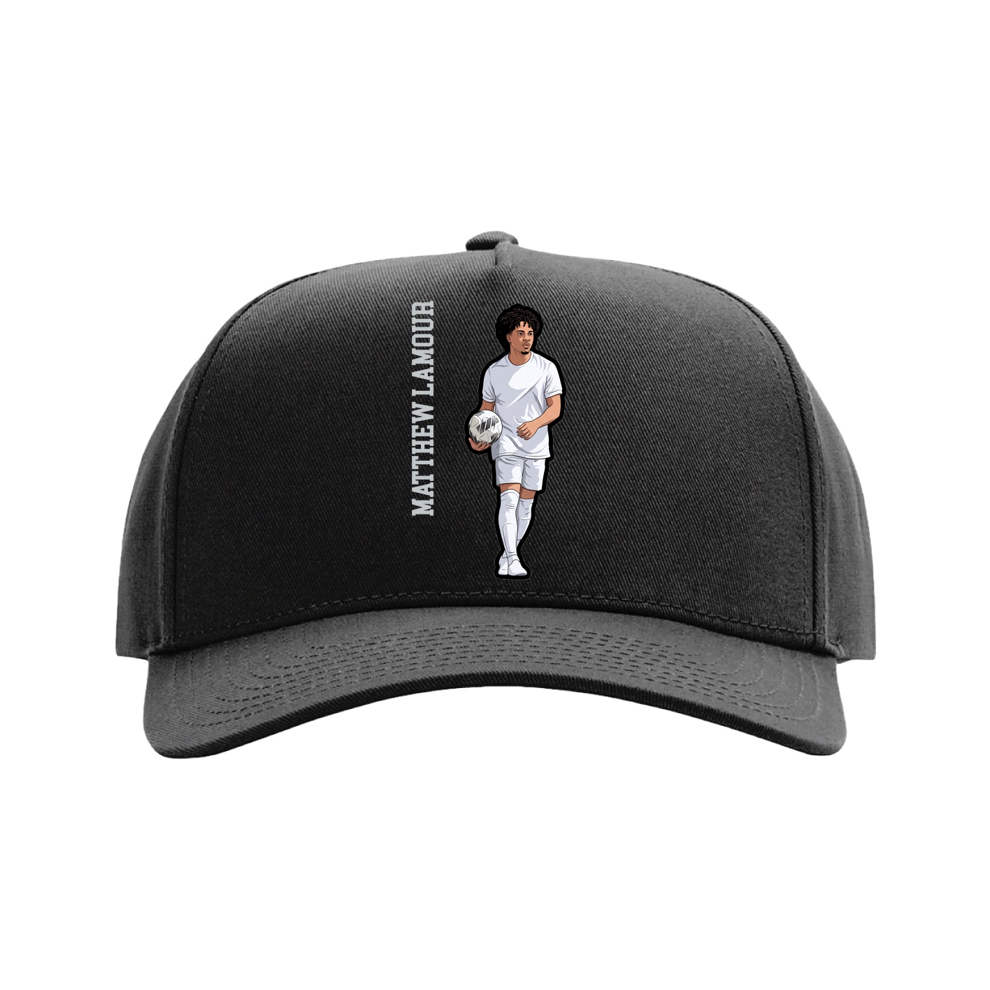 Full Fabric Five-Panel Champ Cap — Name Vertical in Black