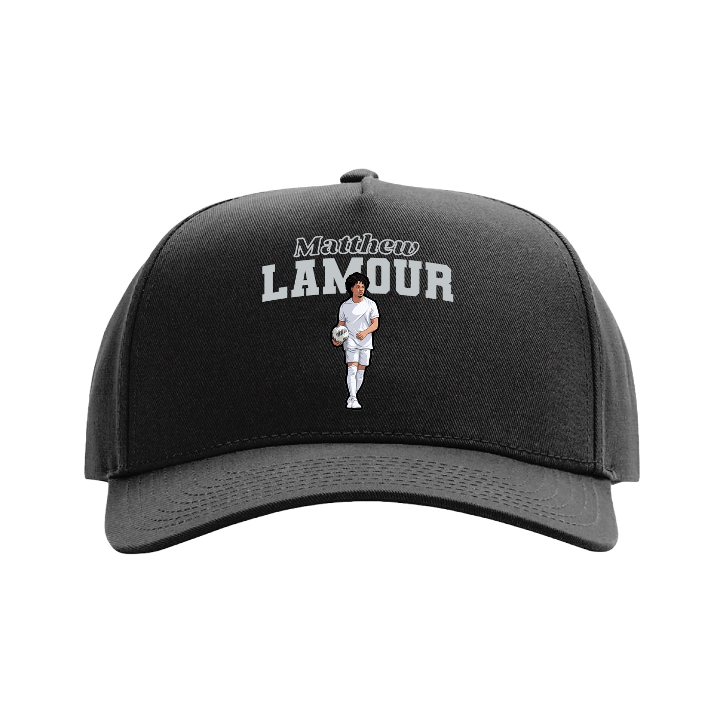 Full Fabric Five-Panel Champ Cap — Name Arch in Black
