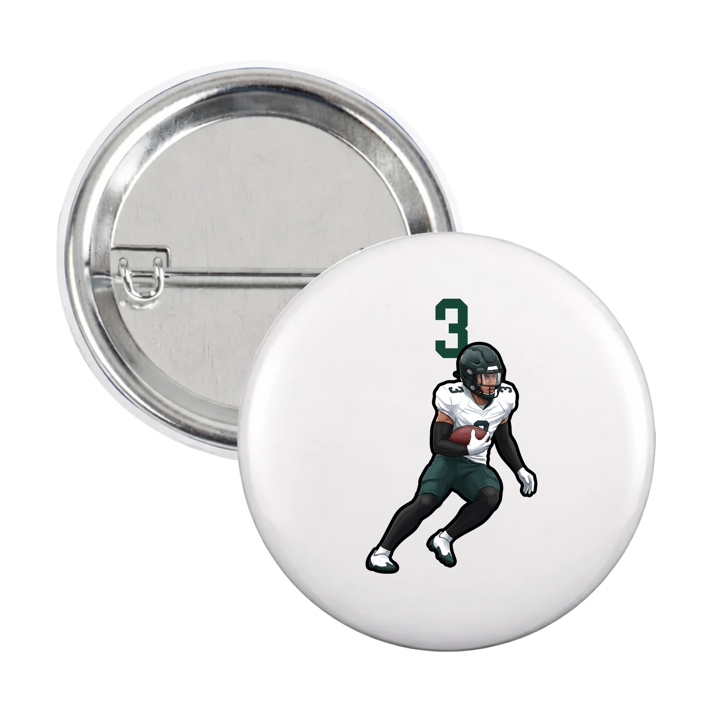 Game Day Button — Number Top in White