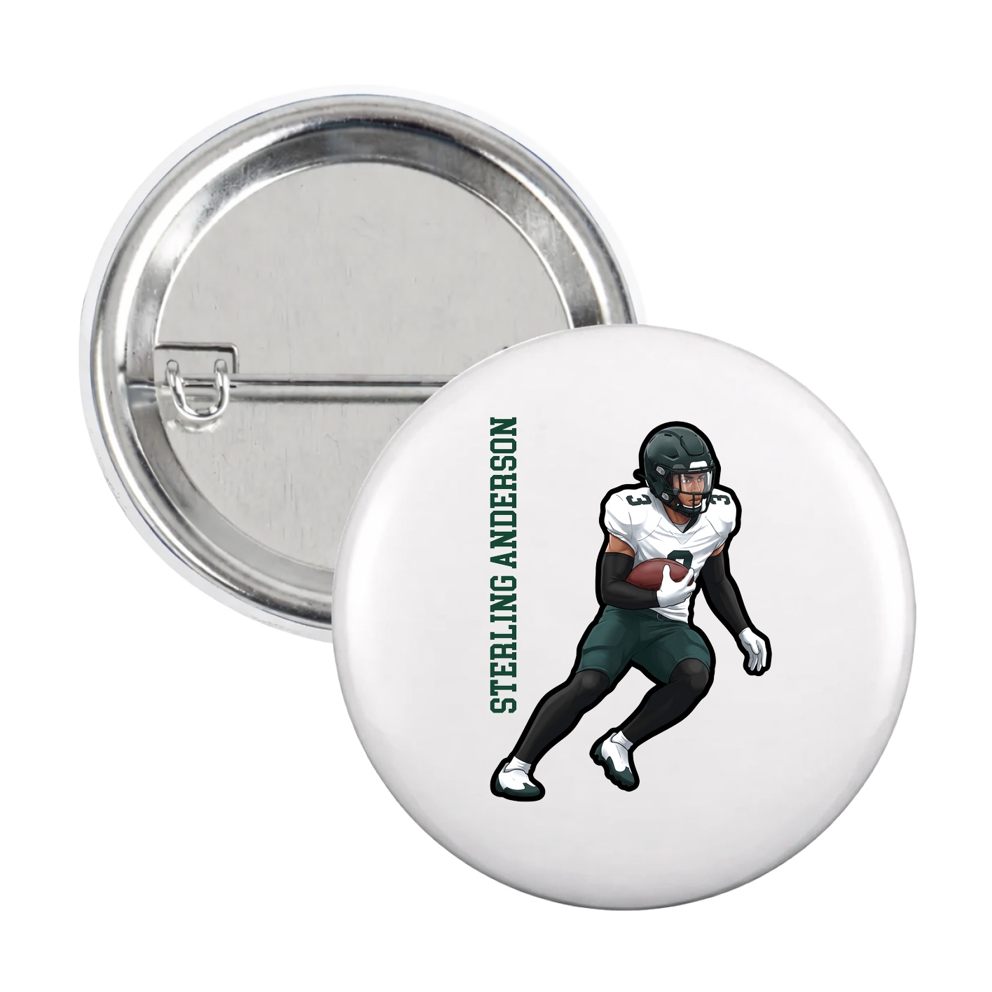 Game Day Button — Name Vertical in White