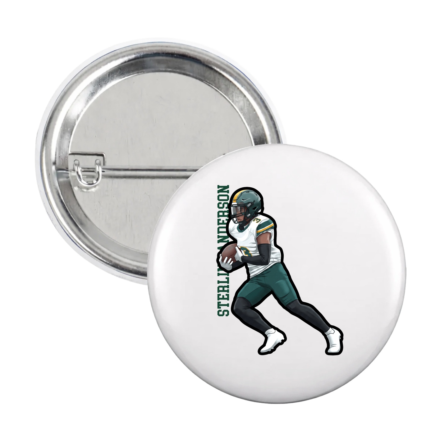 Game Day Button — Name Vertical in White