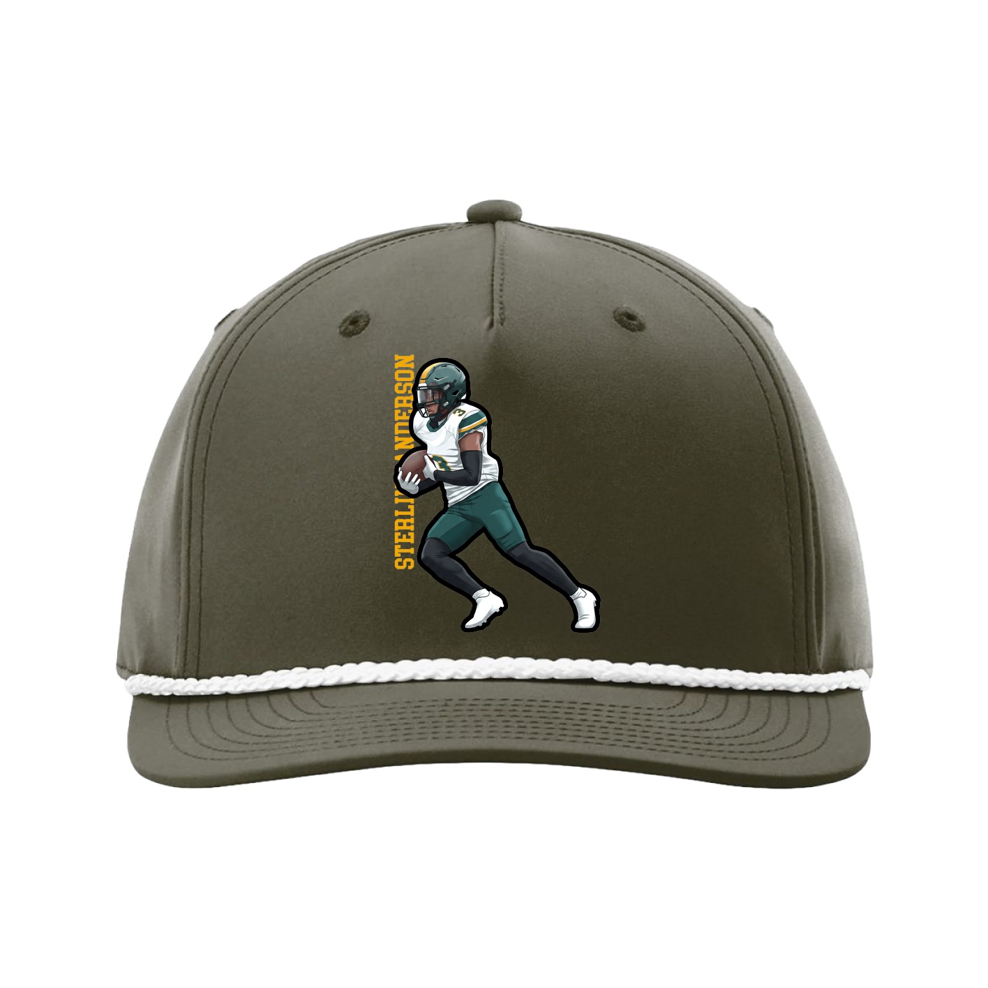 Five-Panel Classic Rope Cap — Name Vertical in Green