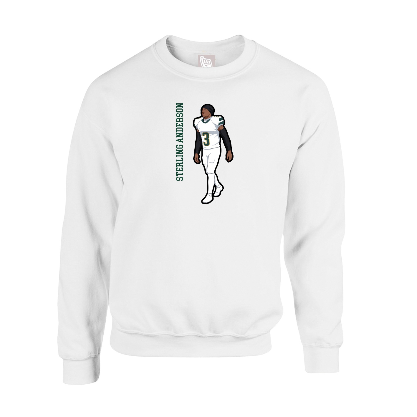 Fleece Crew — Name Vertical in White