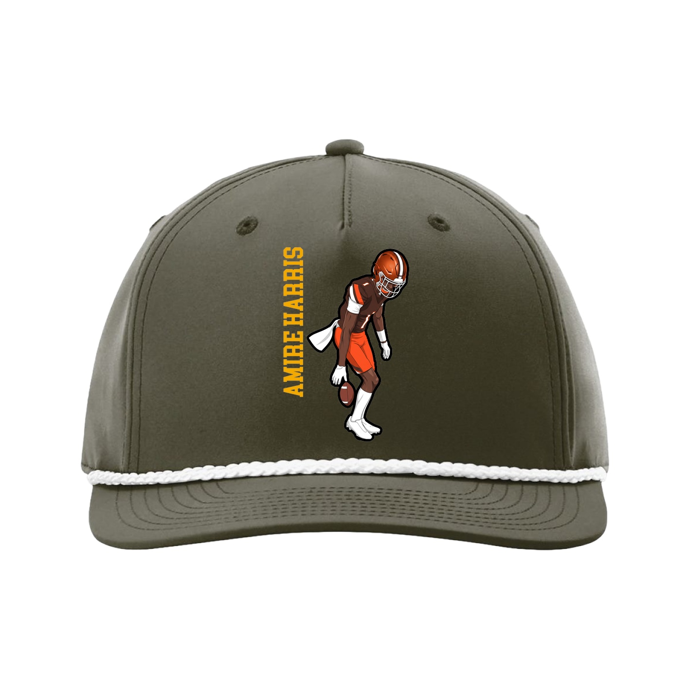 Five-Panel Classic Rope Cap — Name Vertical in Green