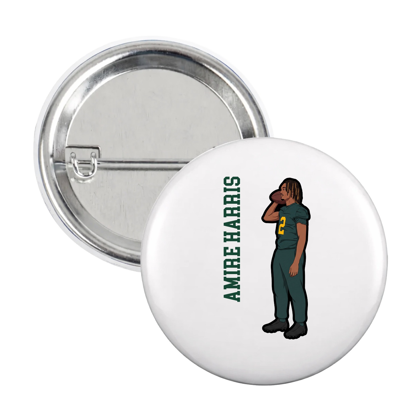 Game Day Button — Name Vertical in White