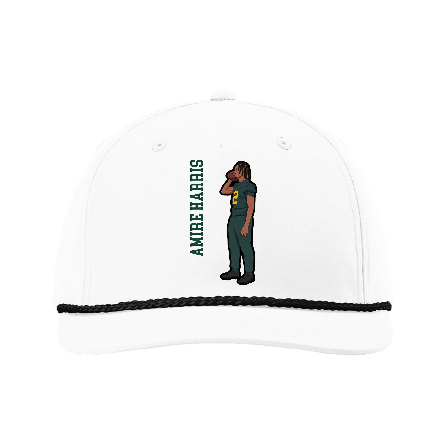 Five-Panel Classic Rope Cap — Name Vertical in White