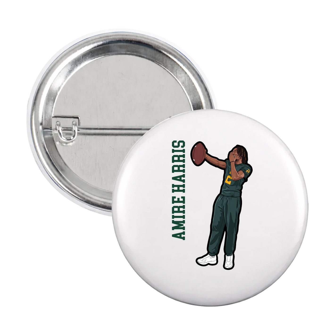 Game Day Button — Name Vertical in White